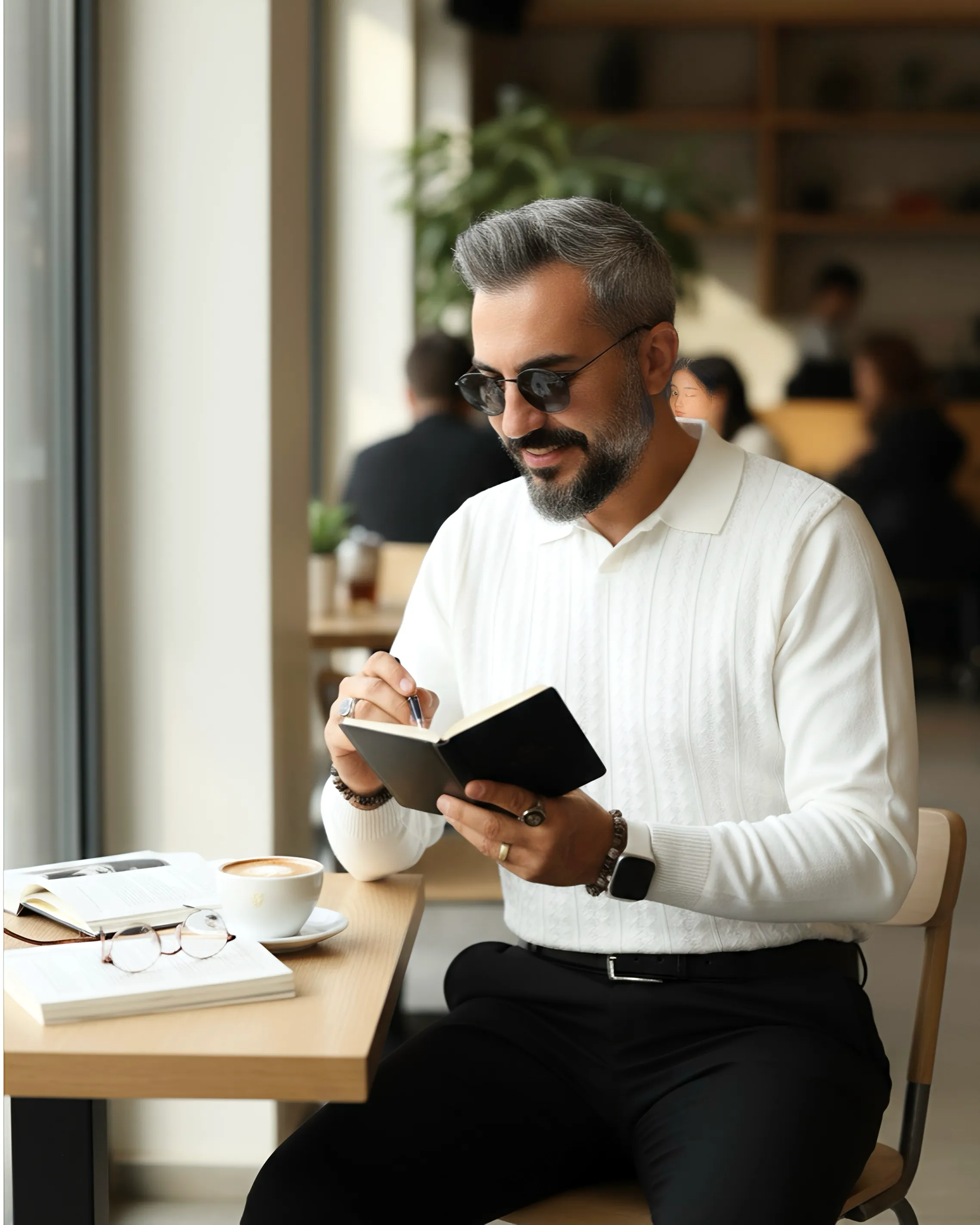 Elegance Erkek Old Money Uzun Kollu Triko Polo Yaka Kazak  - beyaz