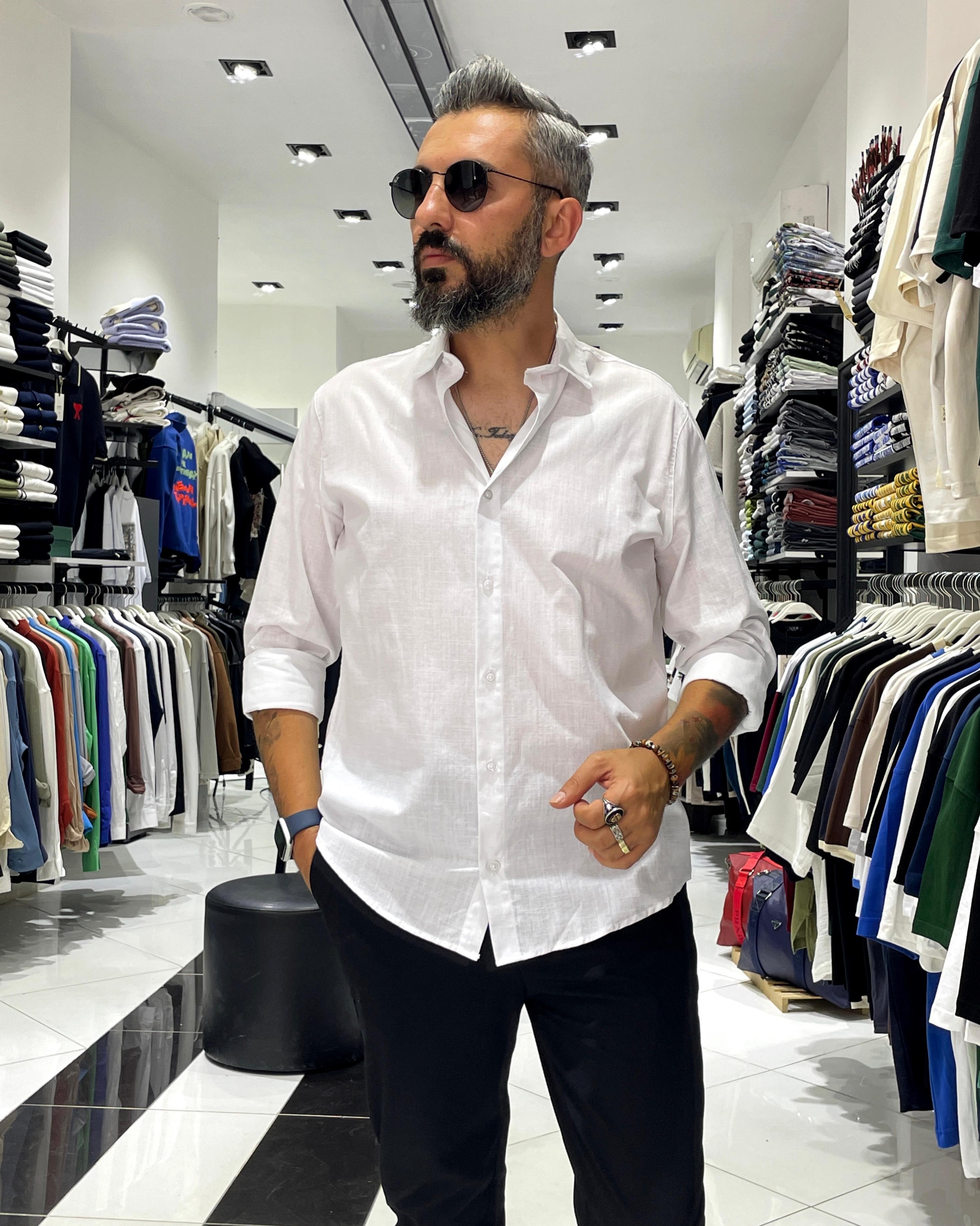Regular Fit Keten Pamuk Erkek Gömlek