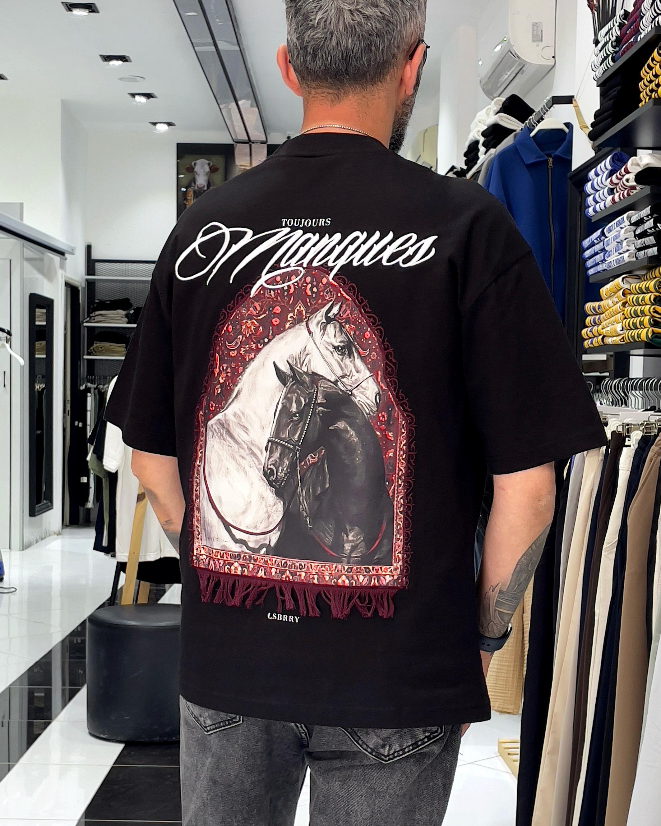 Manques Nakışlı At Figürlü Oversize Erkek T-shirt