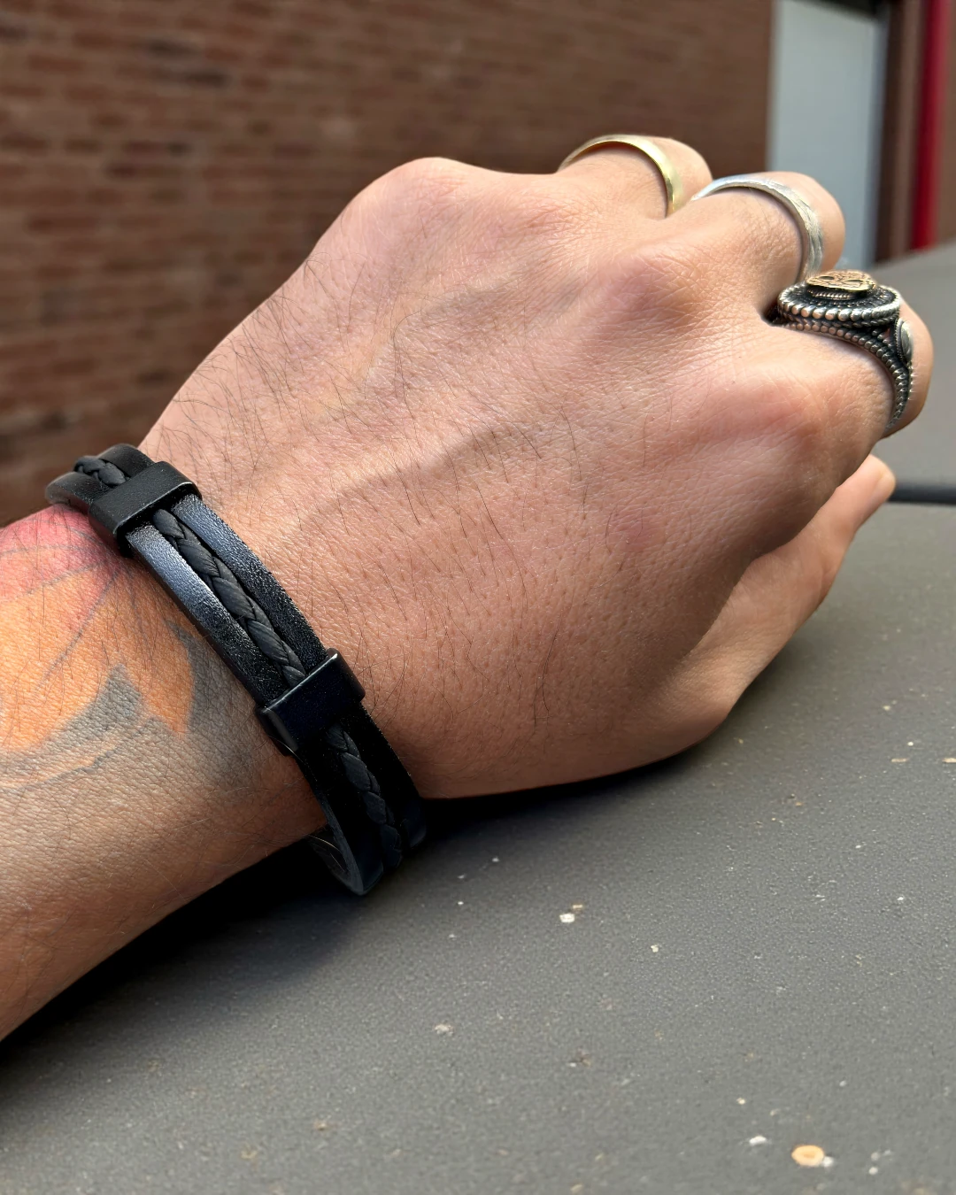 Nightline Duo | Çift Şerit Örgü Siyah Erkek Bileklik