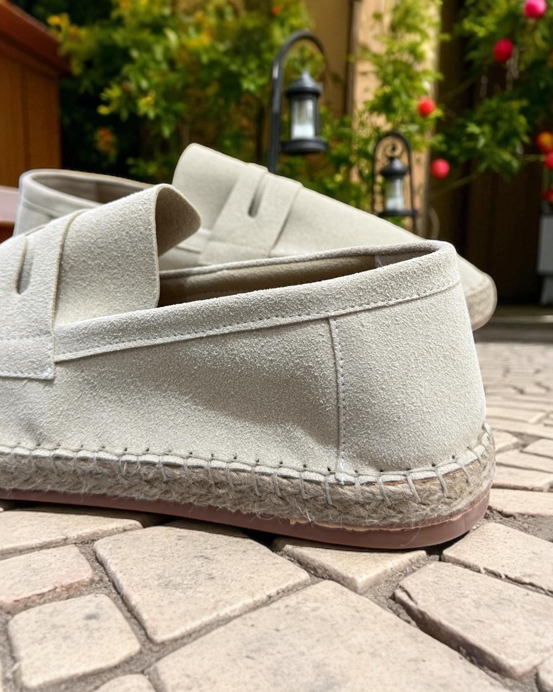 Men's Espadrilles with Straw Sole Detail - Beige