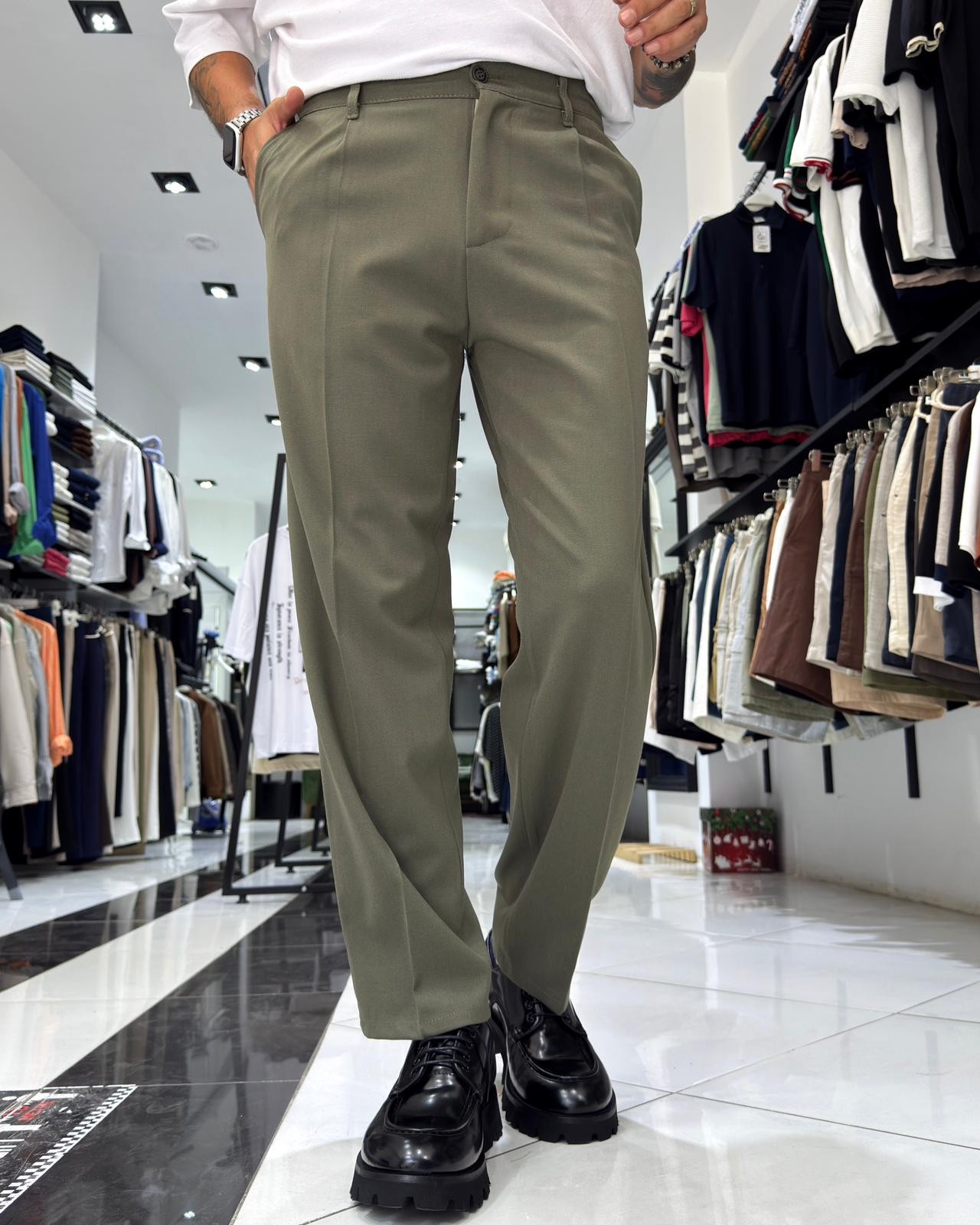 Baggy Fit Pile Detaylı Erkek Kumaş Pantolon