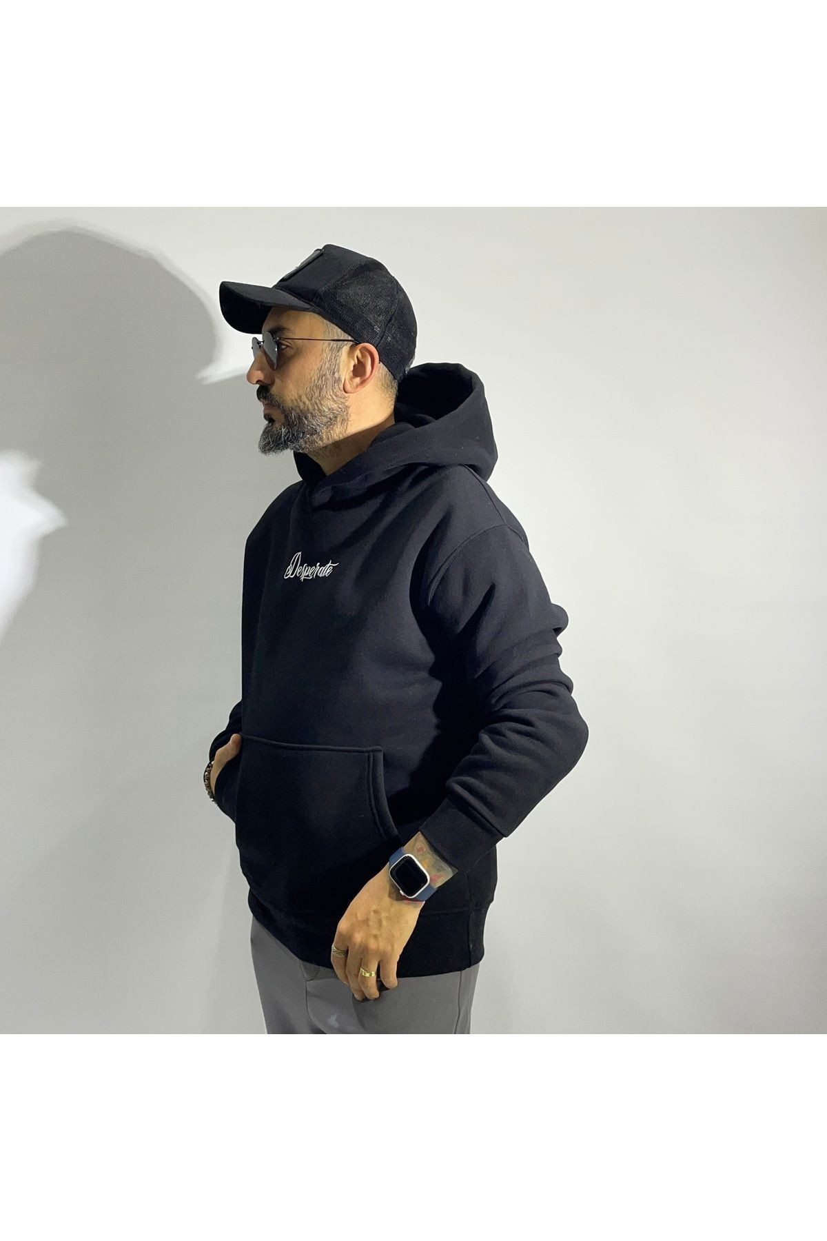 Desperate Kumaş Baskılı Oversize Erkek Hoodie