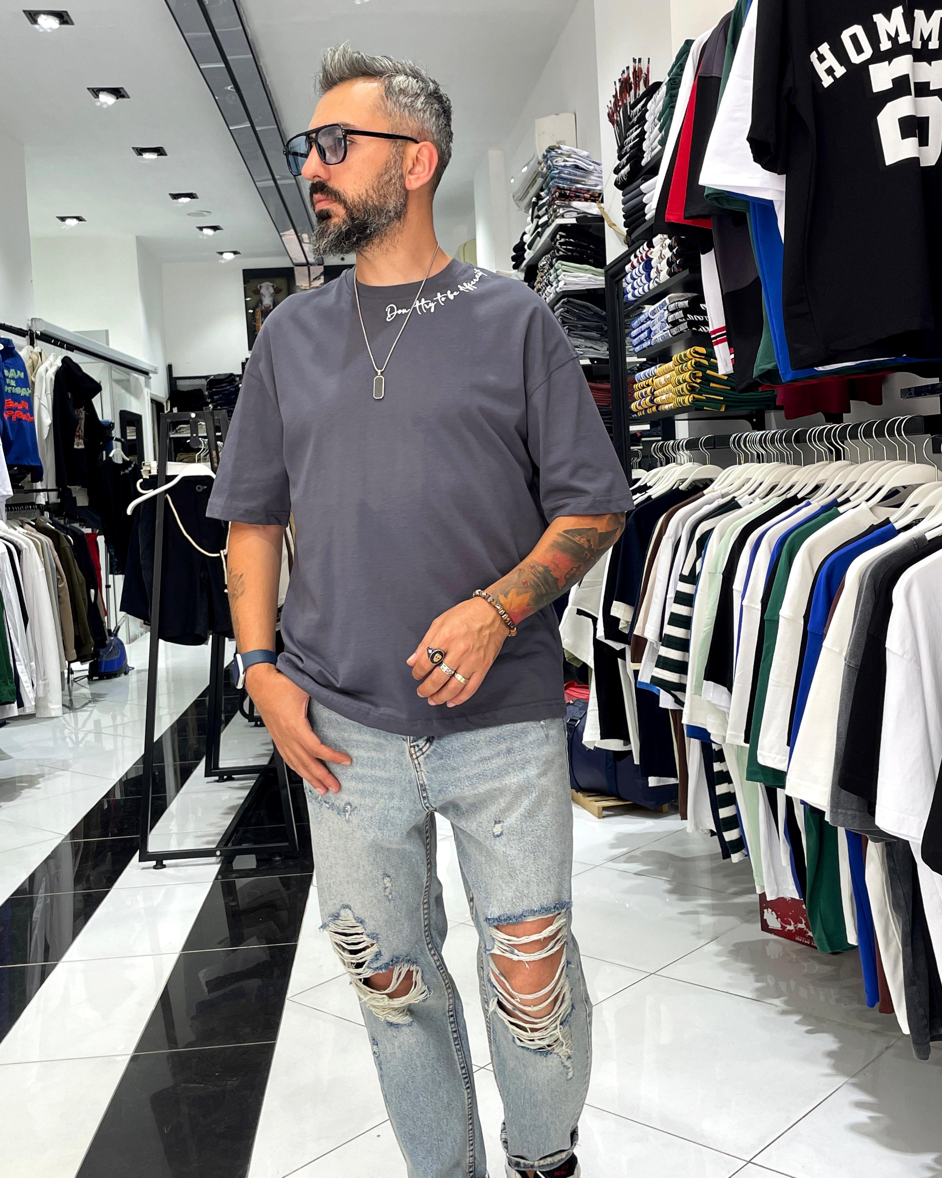Boya Efektli Erkek Oversize T-Shirt