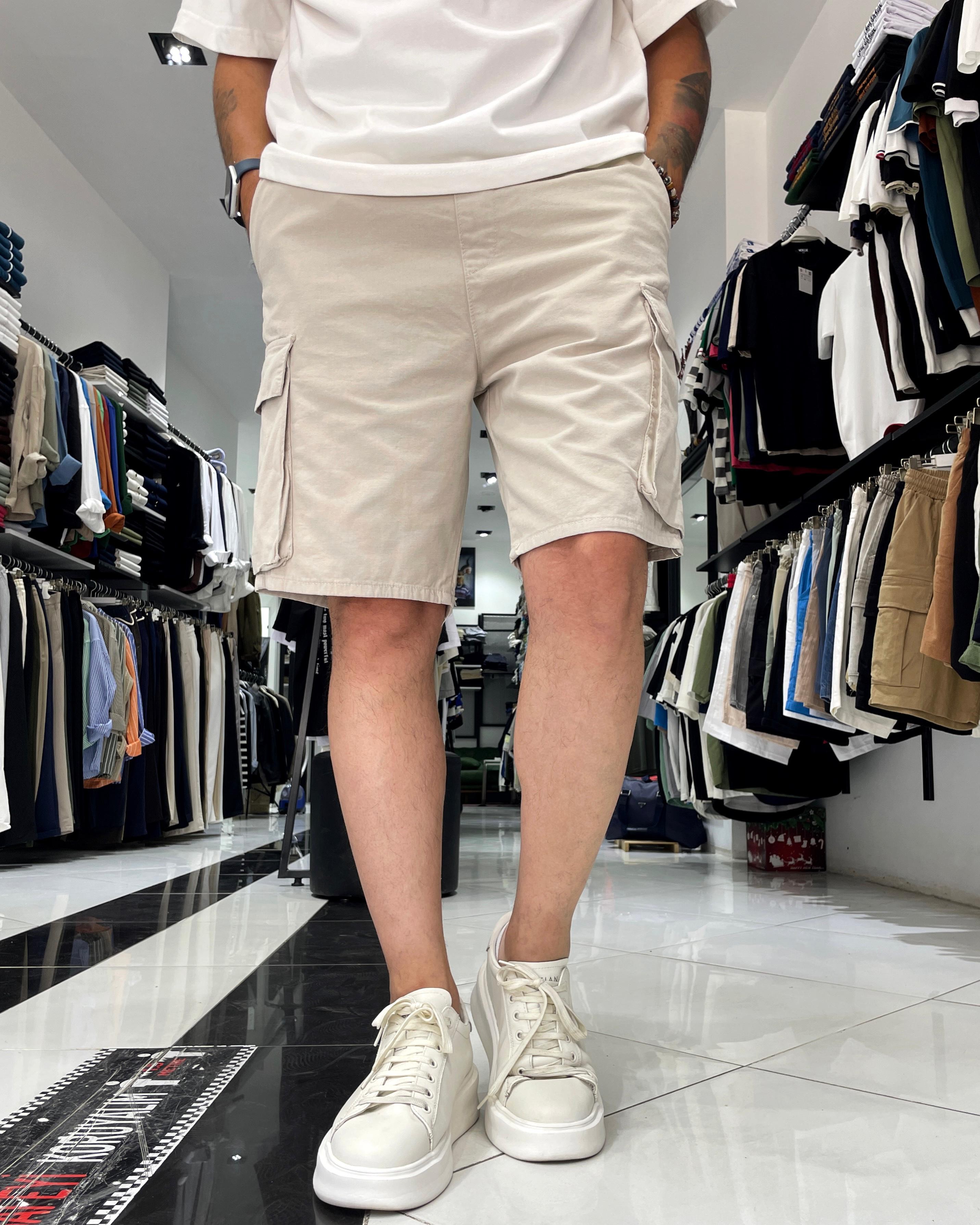 Relax fit Erkek Kargo Şort - bej
