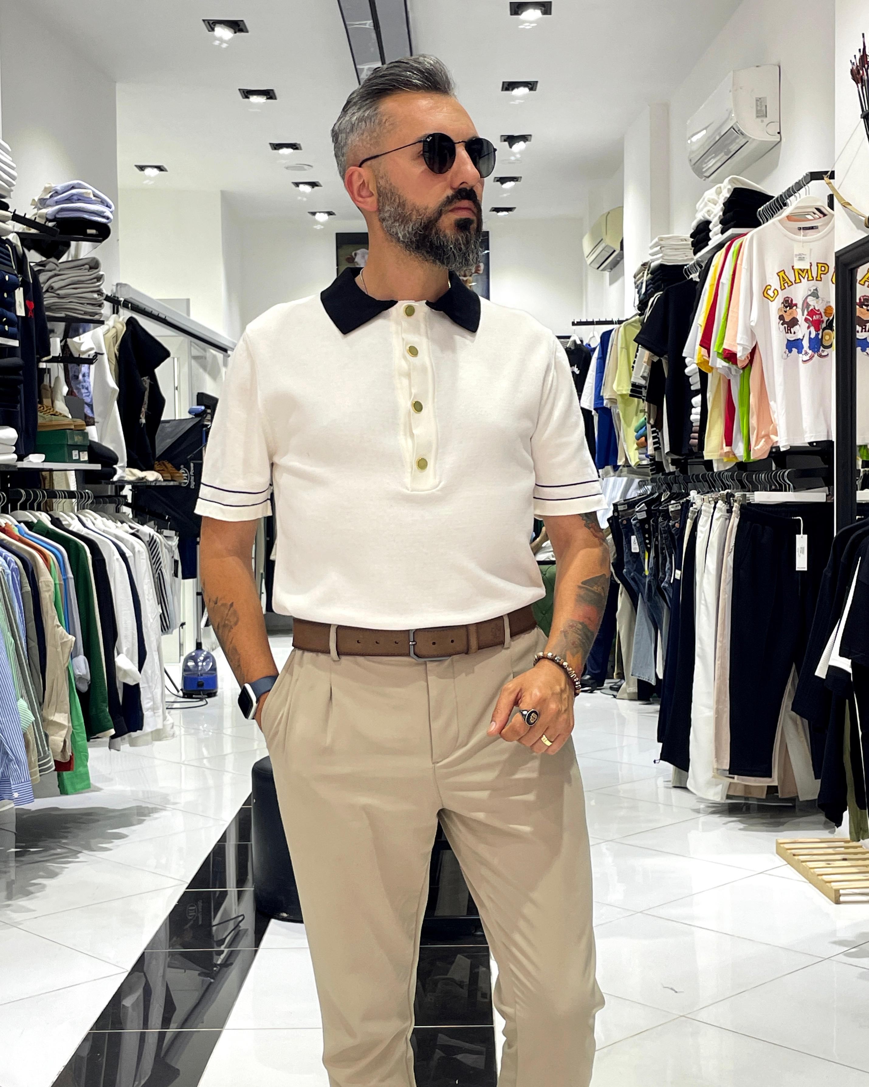 Old Money Triko Polo Yaka Erkek T-Shirt - ekru