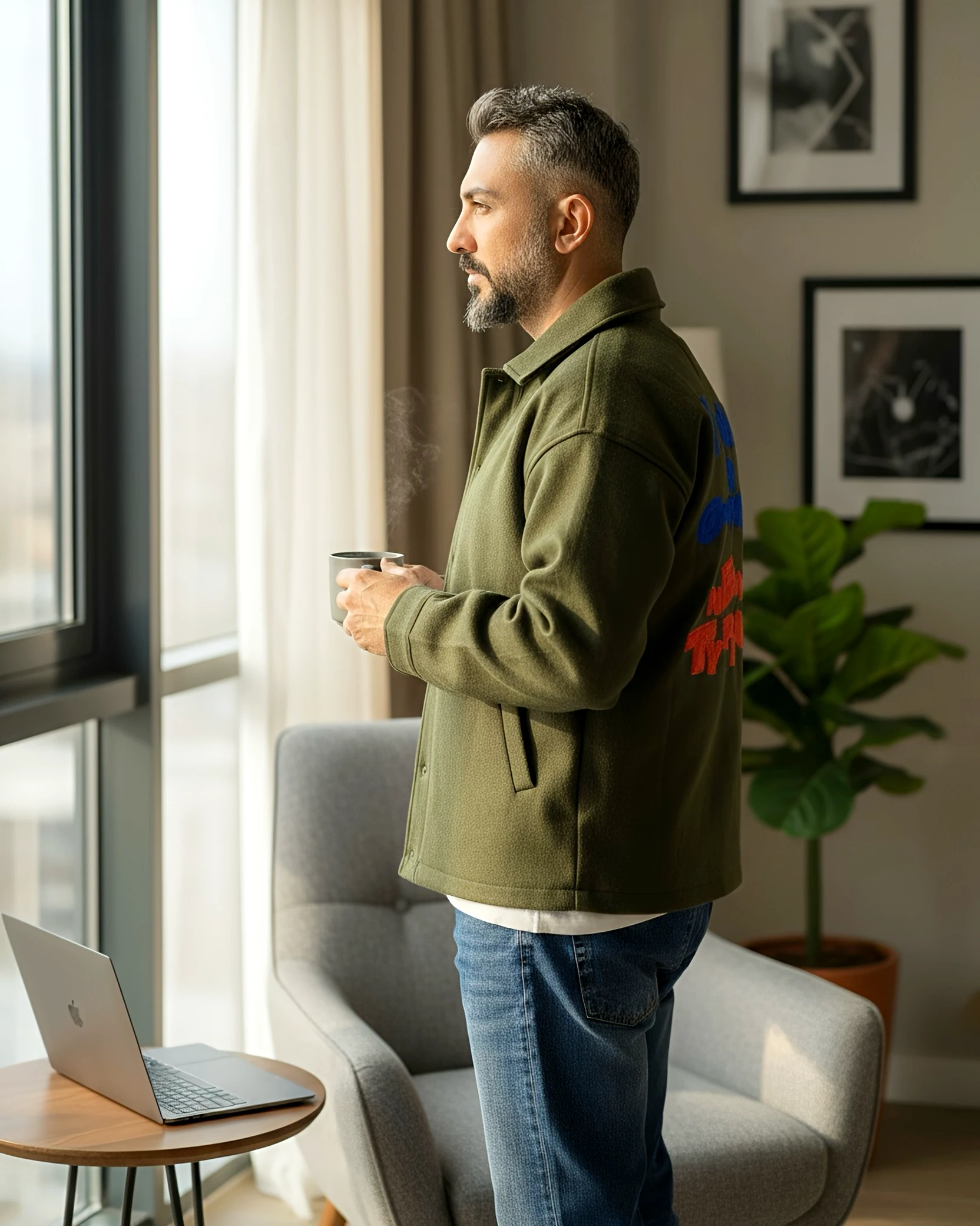 Oversize Men's Cashmere Jacket - Khaki green