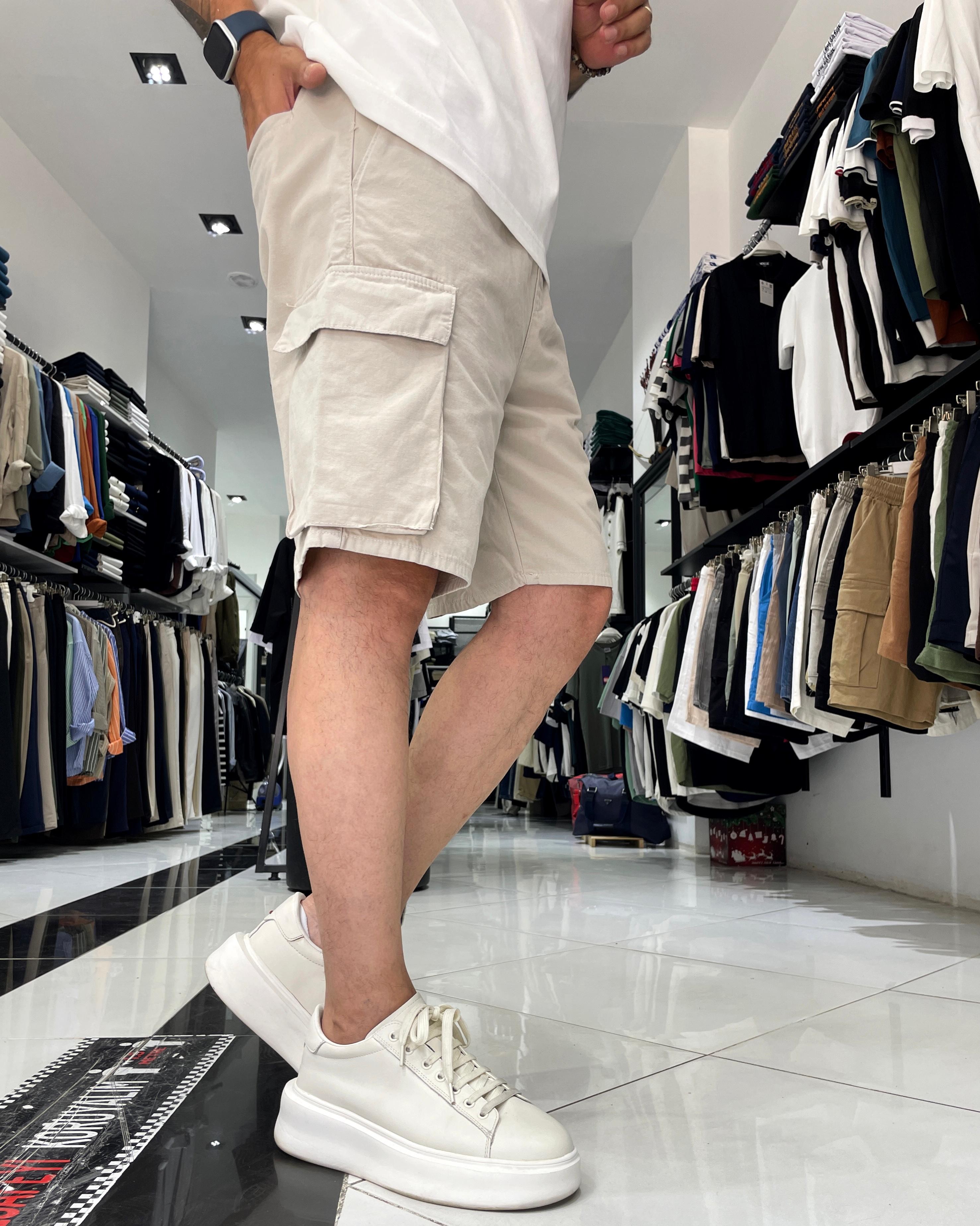 Relax fit Erkek Kargo Şort - bej