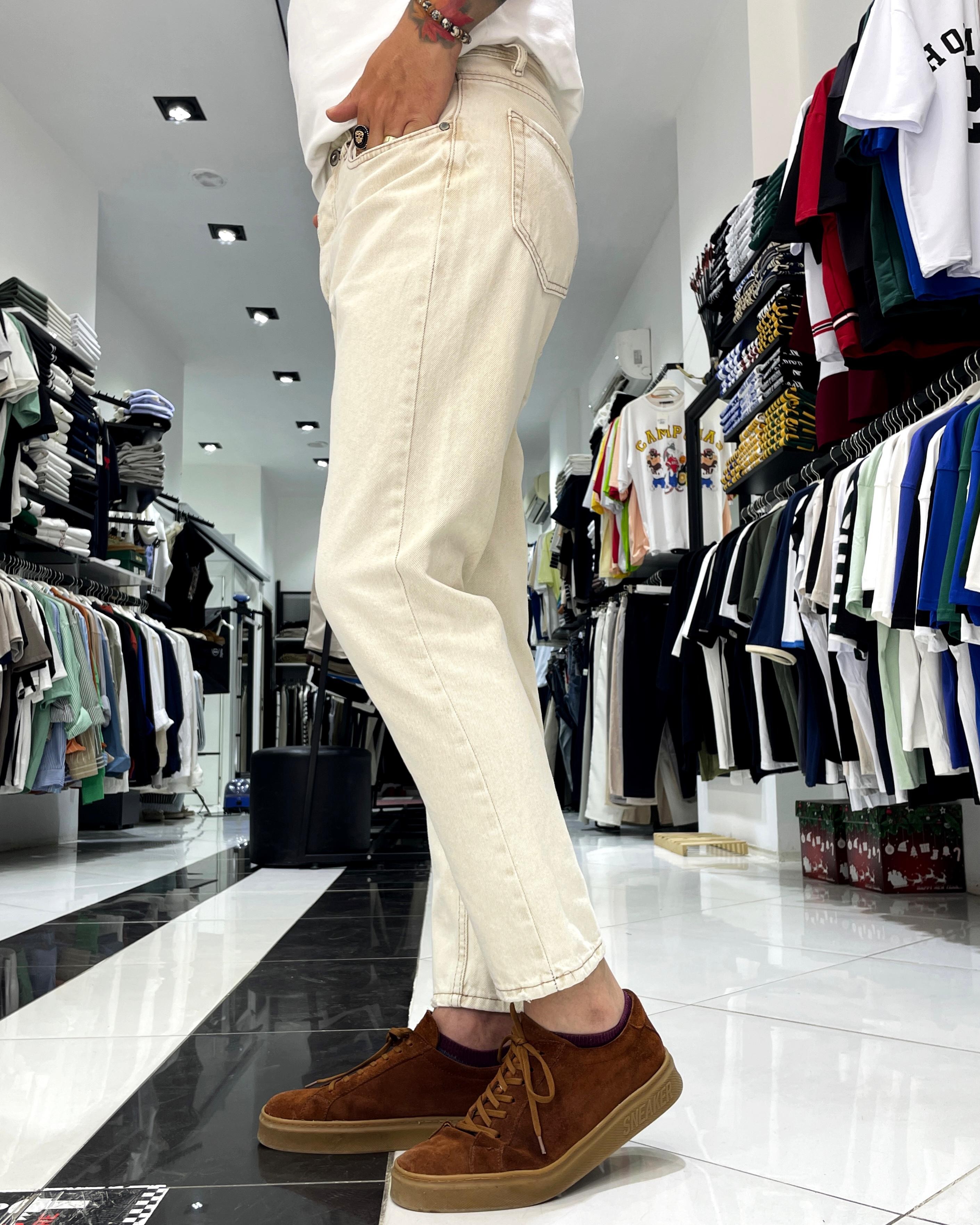 Taş Rengi Boyfriend Fit Erkek Jean Pantolon - taş
