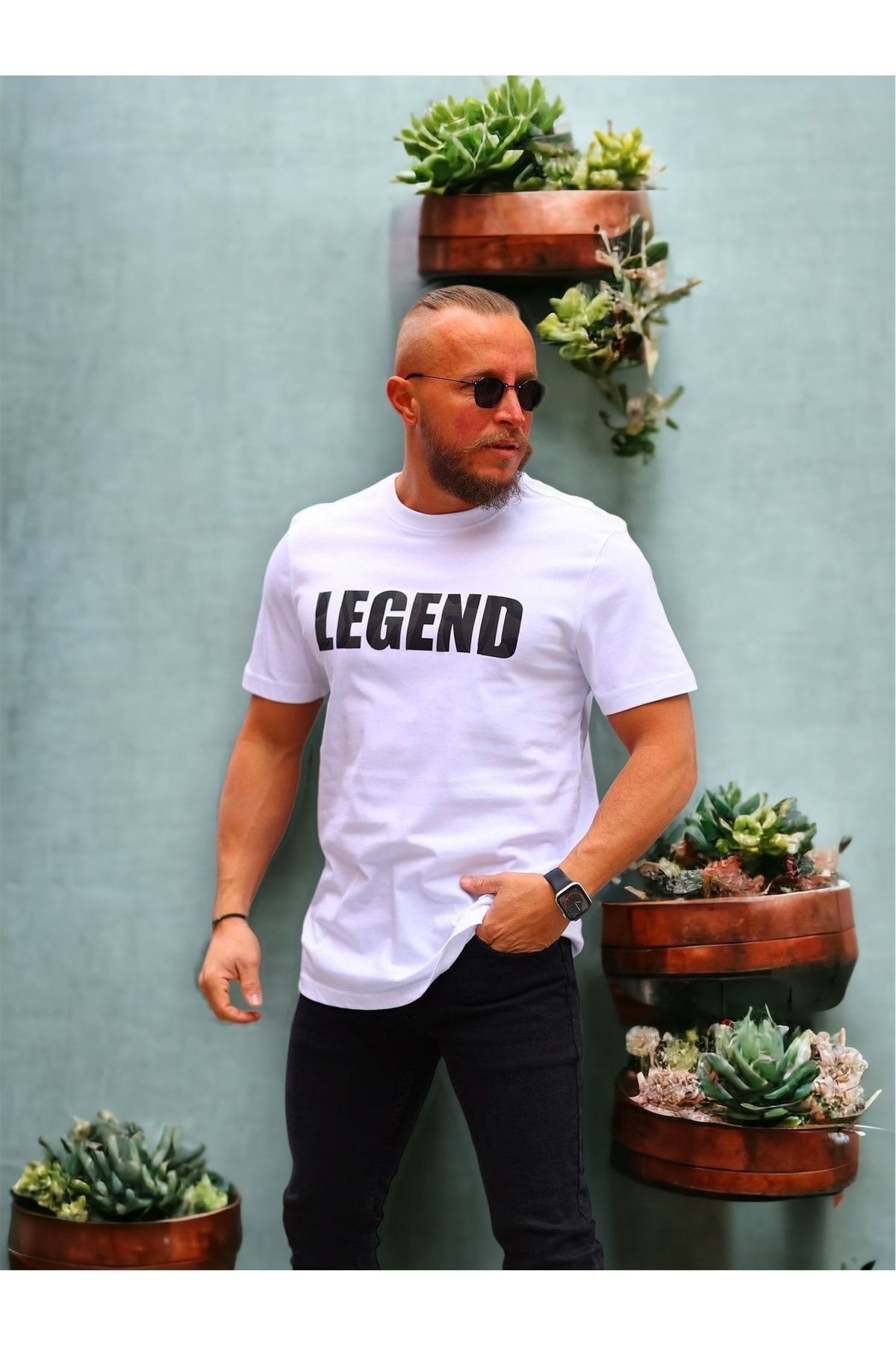 Legend Baskılı Rahat Kalıp %100 Pamuklu T-shirt - beyaz