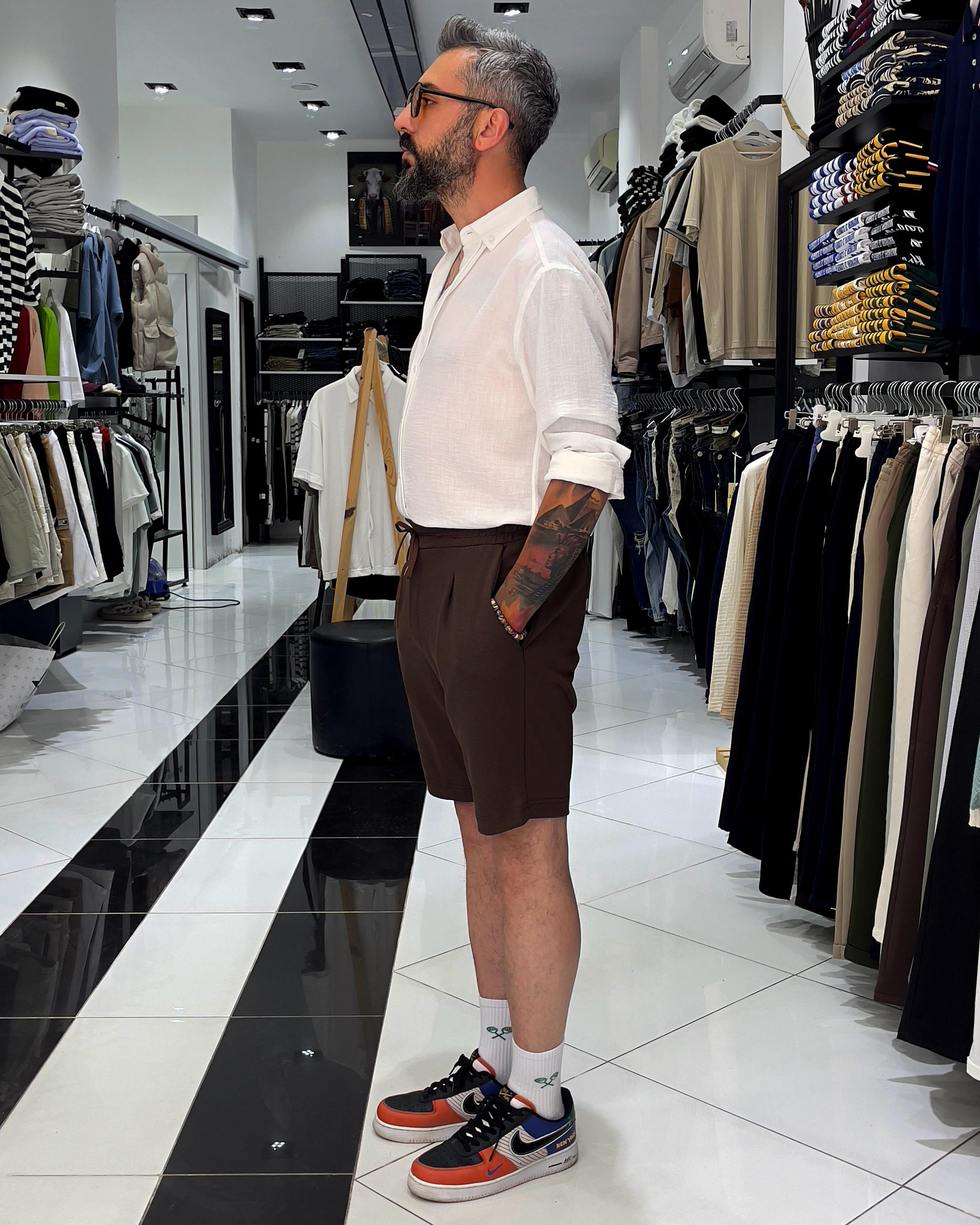 Soft Textured Combed Cotton Shorts - Brown