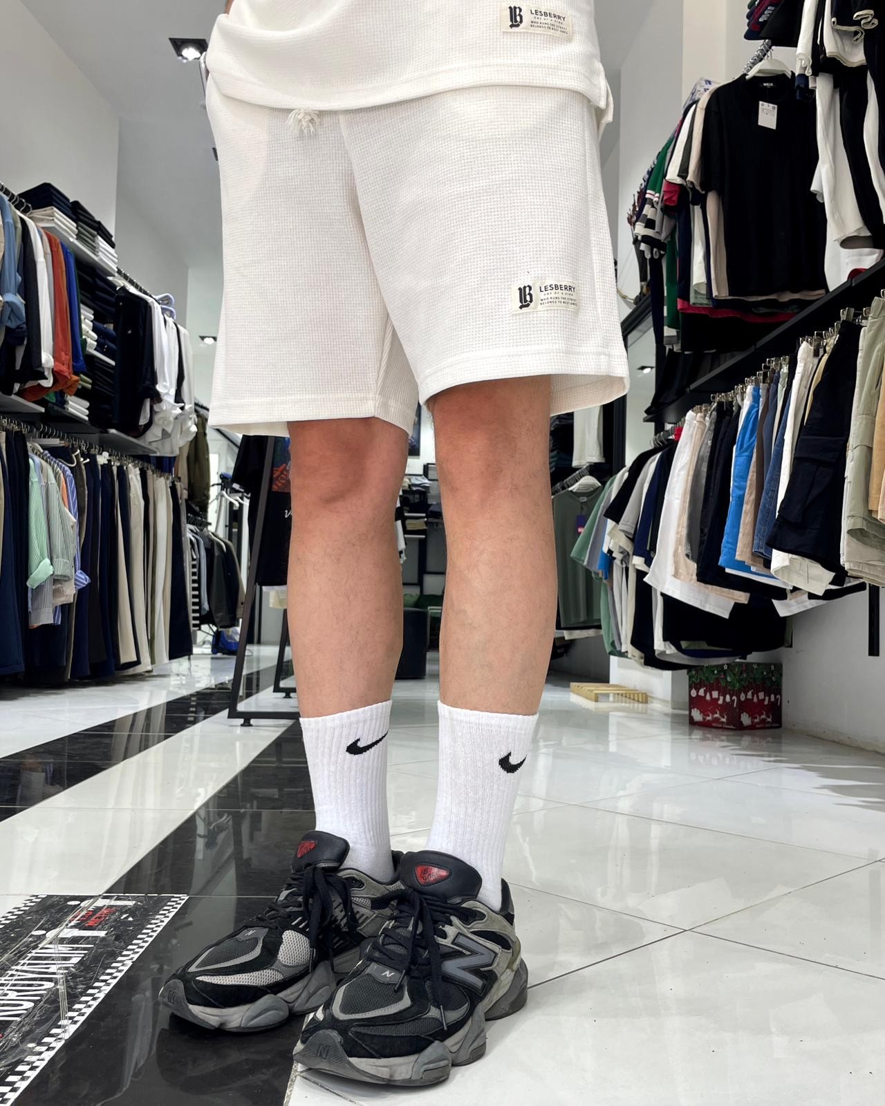 Waffle Kumaş Oversize Erkek T-Shirt & Şort İkili Takım - beyaz