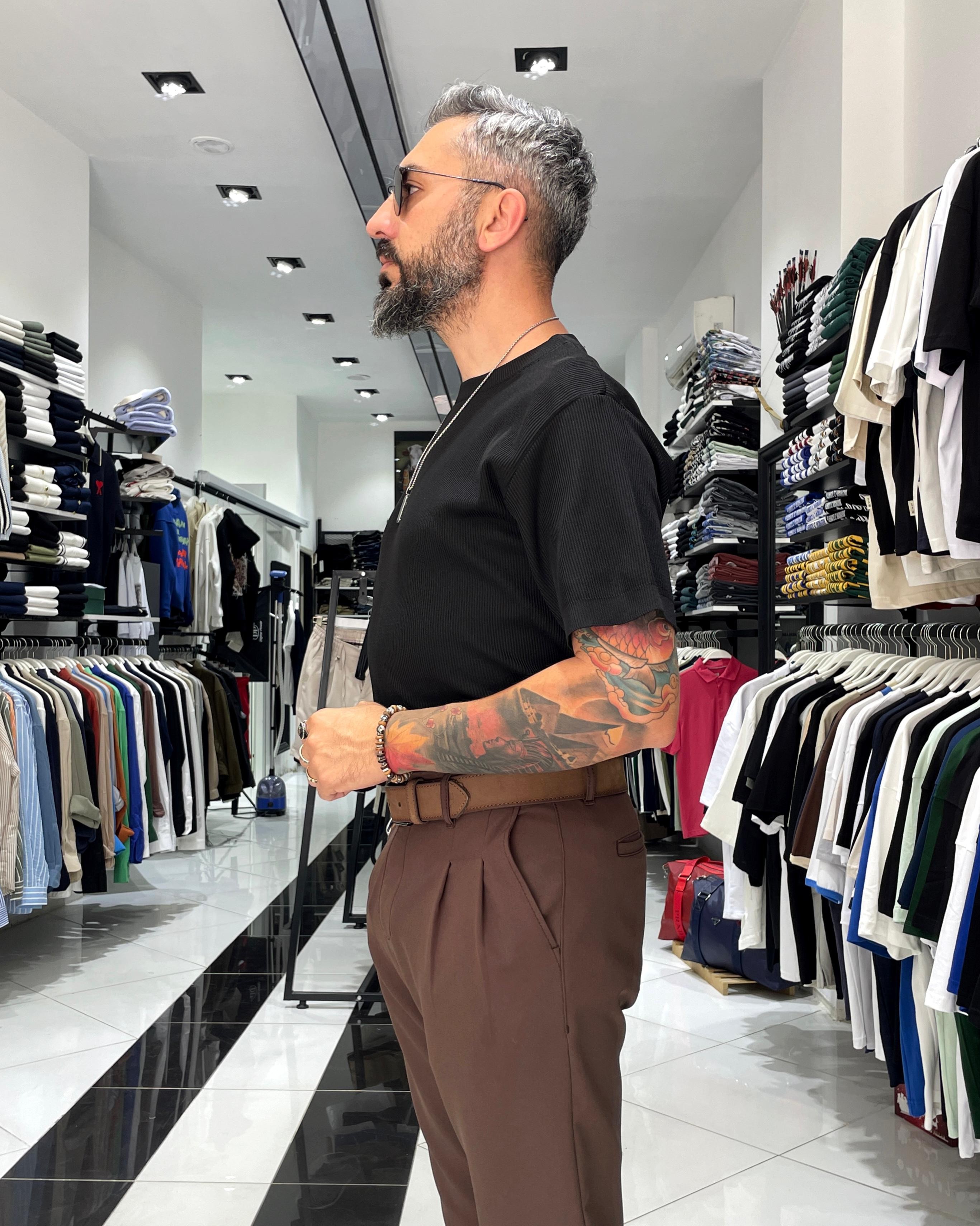 Old Money Erkek Triko T-Shirt - siyah