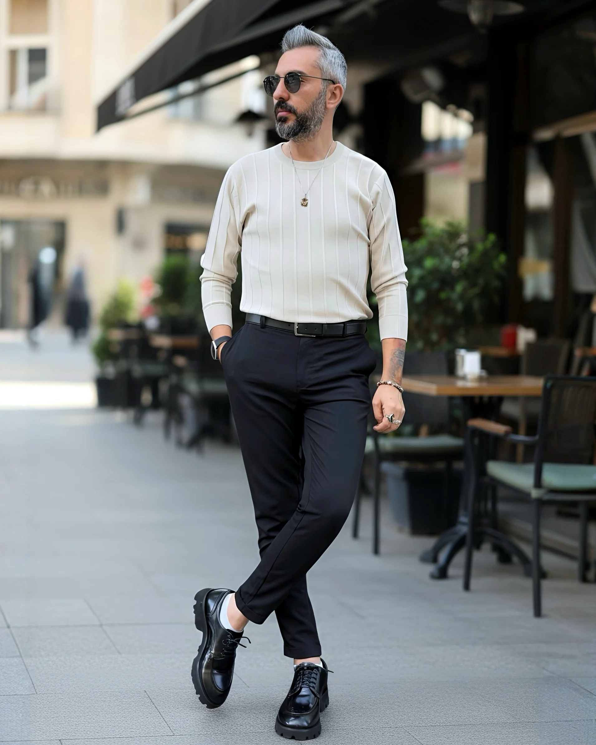 La Forma Fitil Dokulu Bisiklet Yaka Erkek Triko Kazak - bej