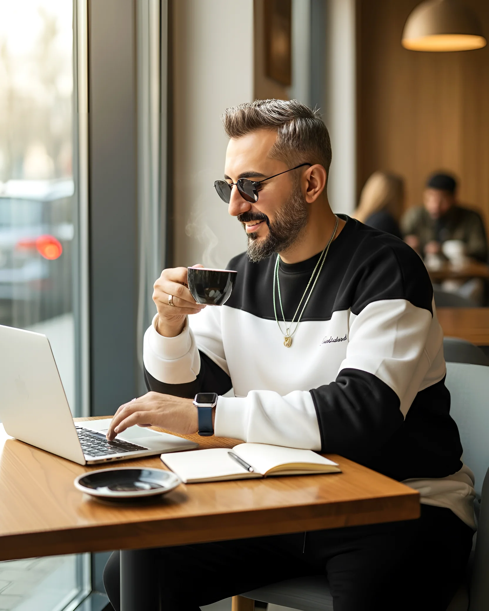 Siyah Beyaz Blok Detaylı Erkek Oversize Sweatshirt