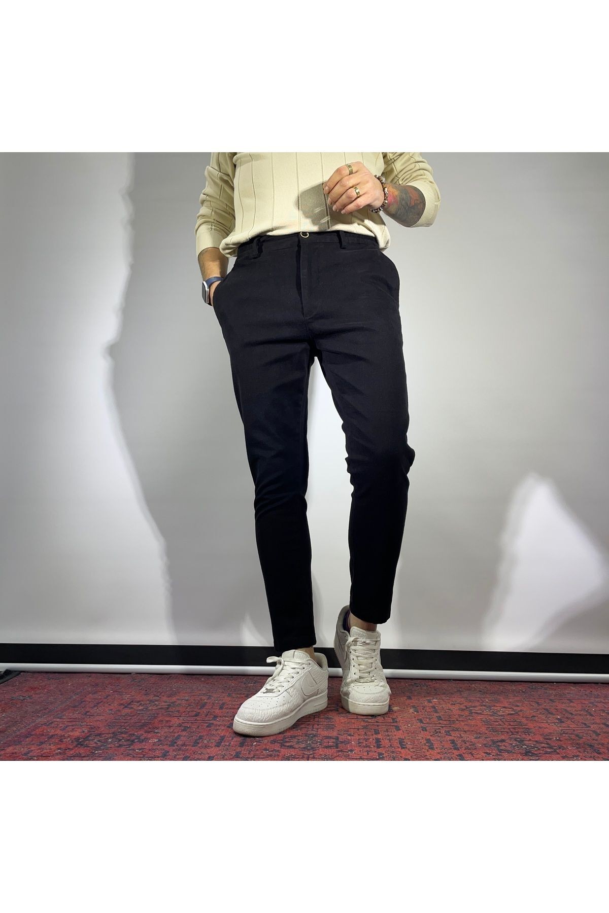 Slim Fit Beli Lastikli Gabardin Erkek  Pantolon