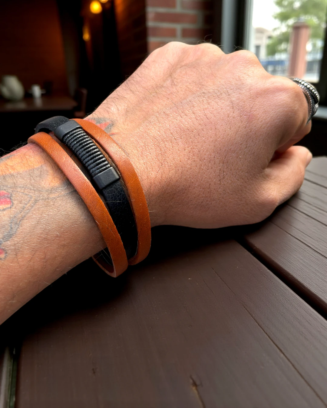 Urban Dual Line Kahve–Siyah Deri Erkek Bileklik