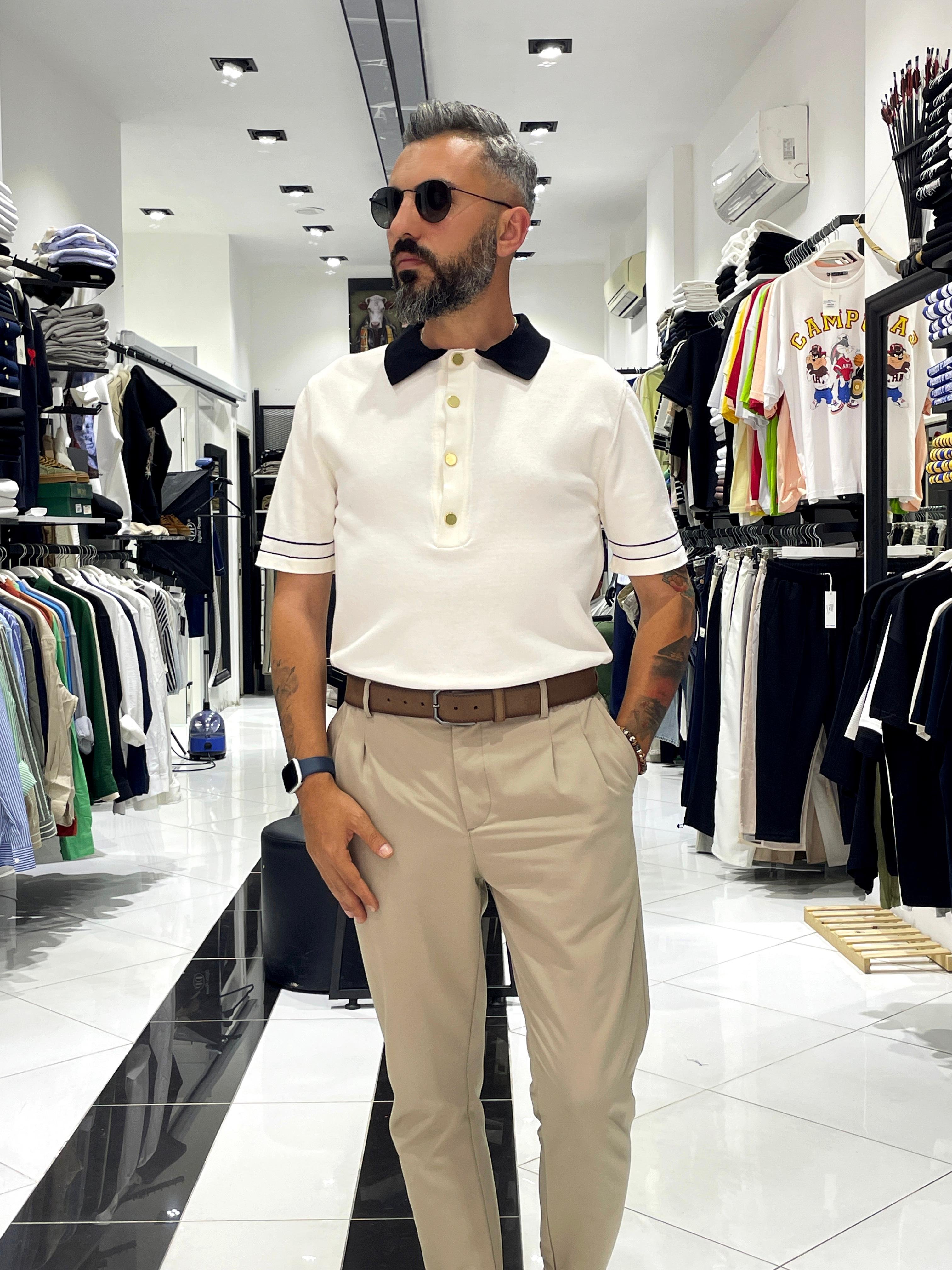 Old Money Triko Polo Yaka Erkek T-Shirt - ekru