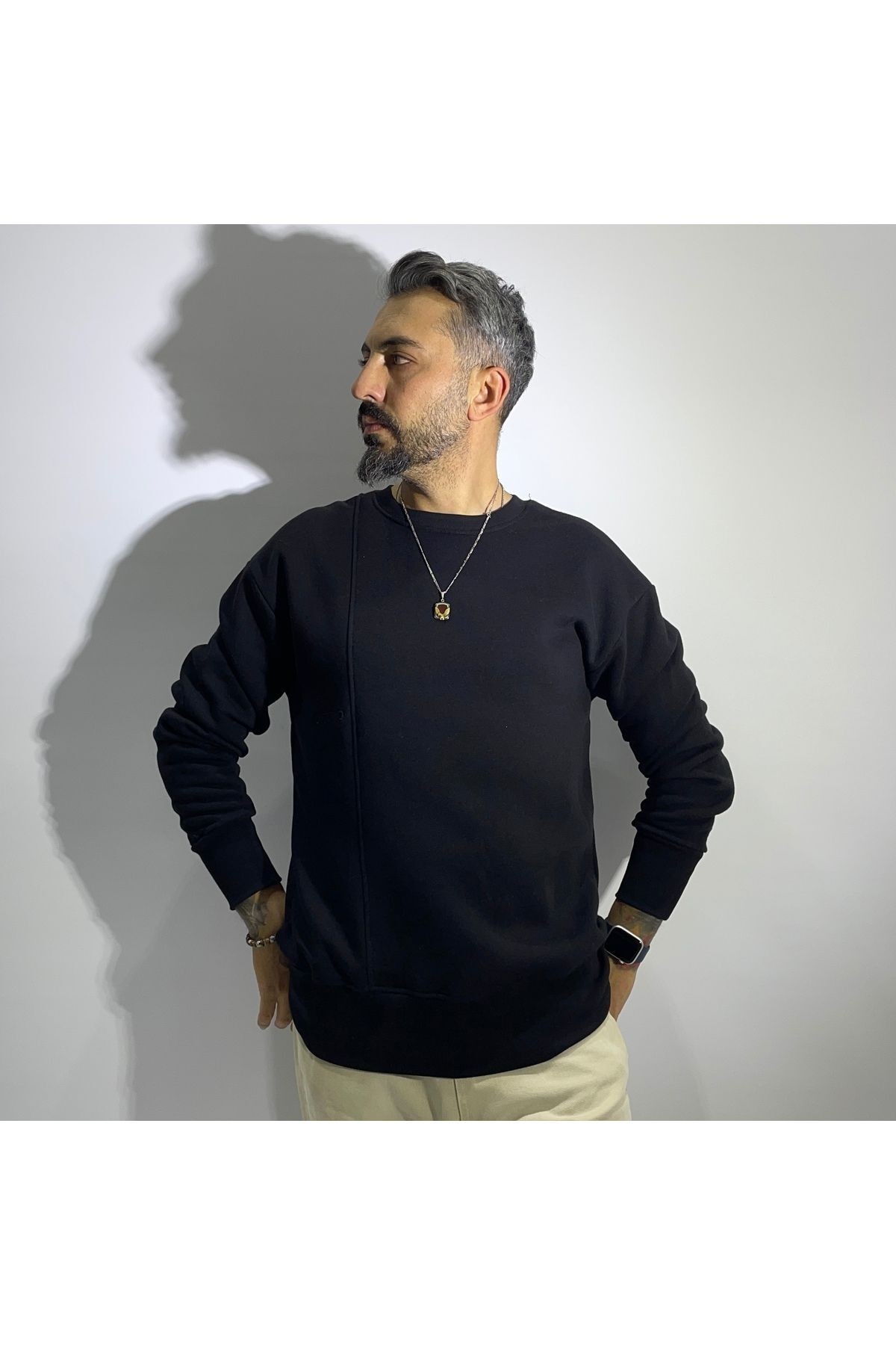 Pamuklu Basic Oversize Erkek Sweatshirt - siyah