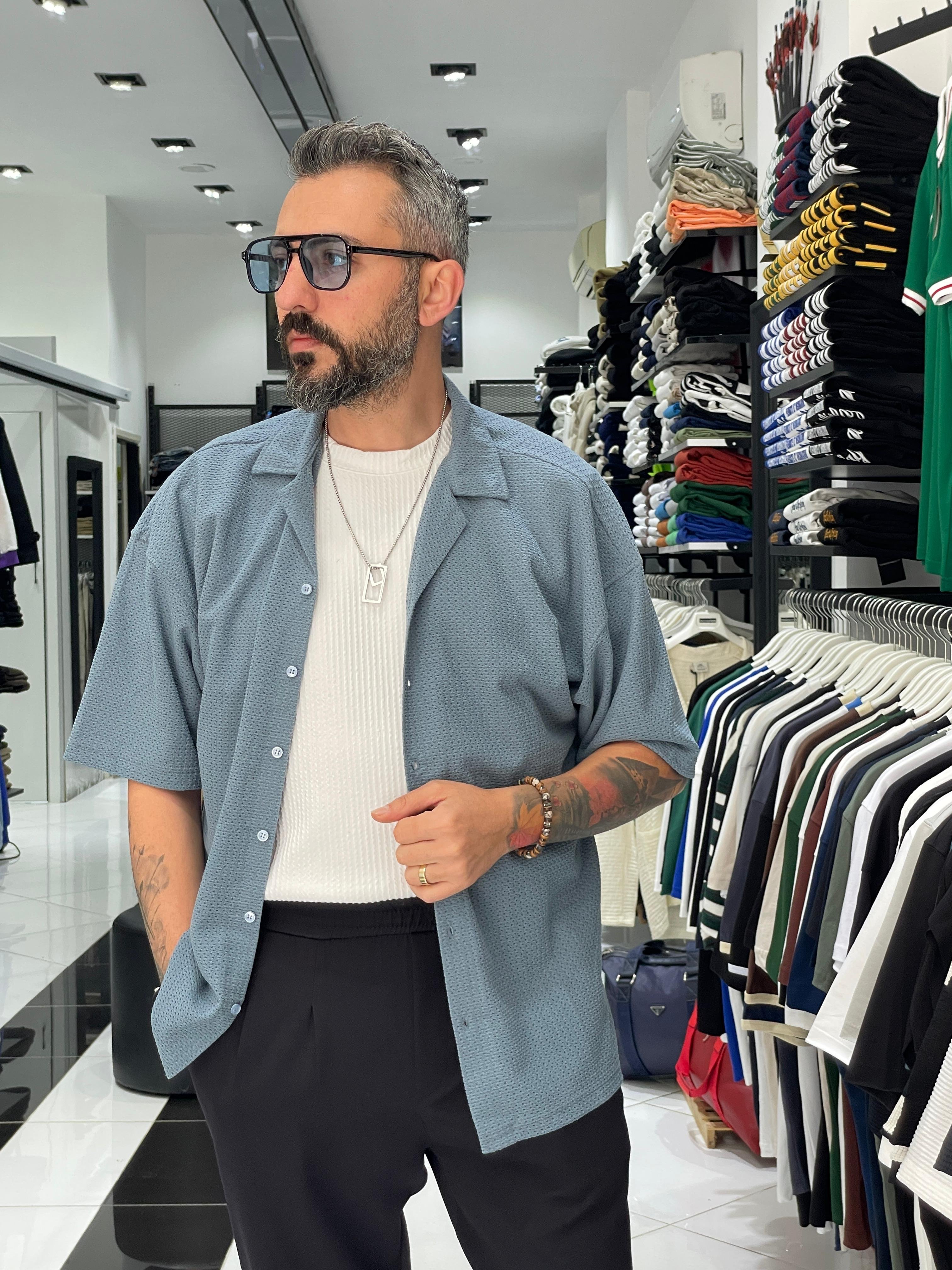 Kısa Kollu Erkek Oversize Gömlek