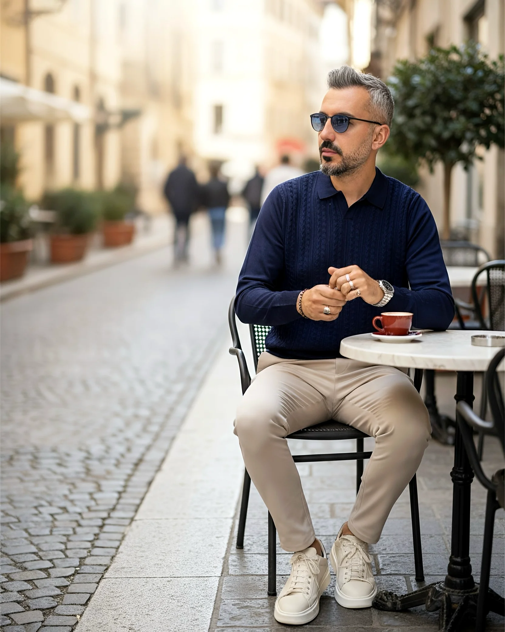 Elegance Erkek Old Money Uzun Kollu Triko Polo Yaka Kazak  - lacivert