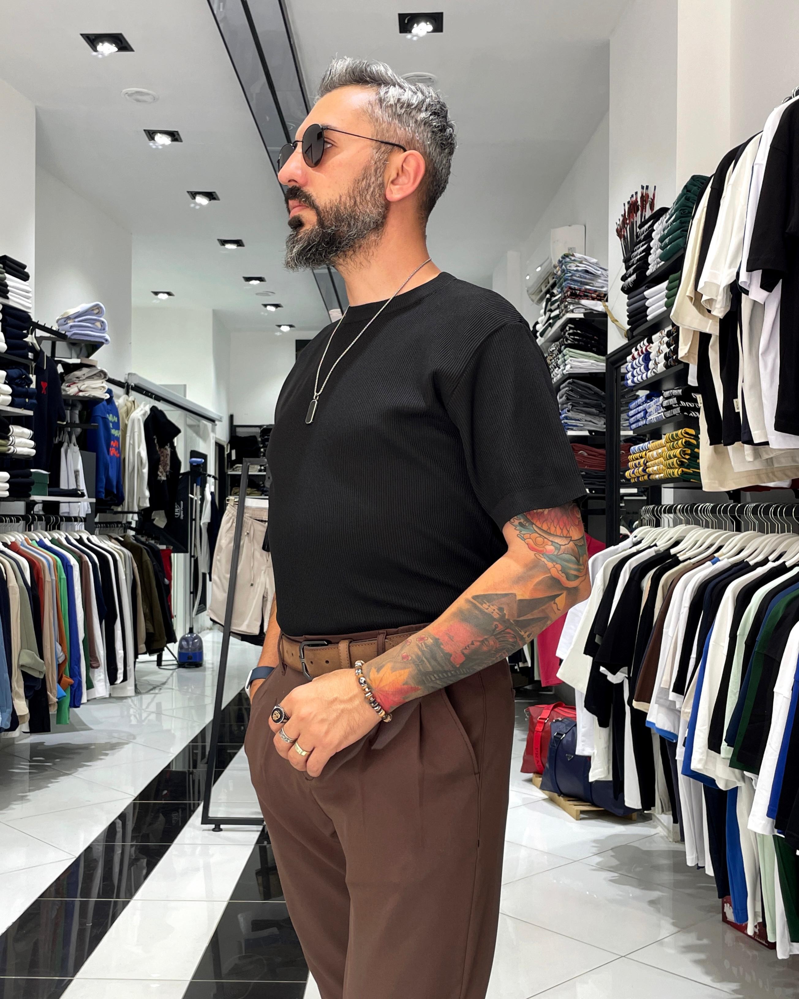 Old Money Erkek Triko T-Shirt - siyah