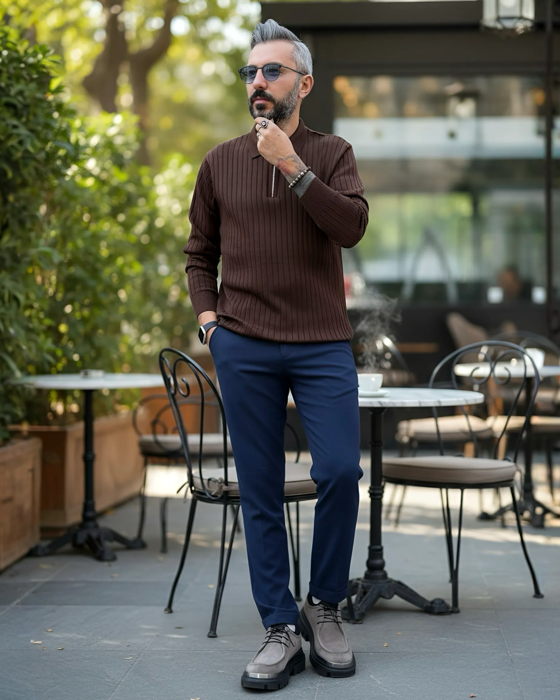 Espresso Line Old Money Erkek Triko Yarım Fermuarlı Polo Kazak