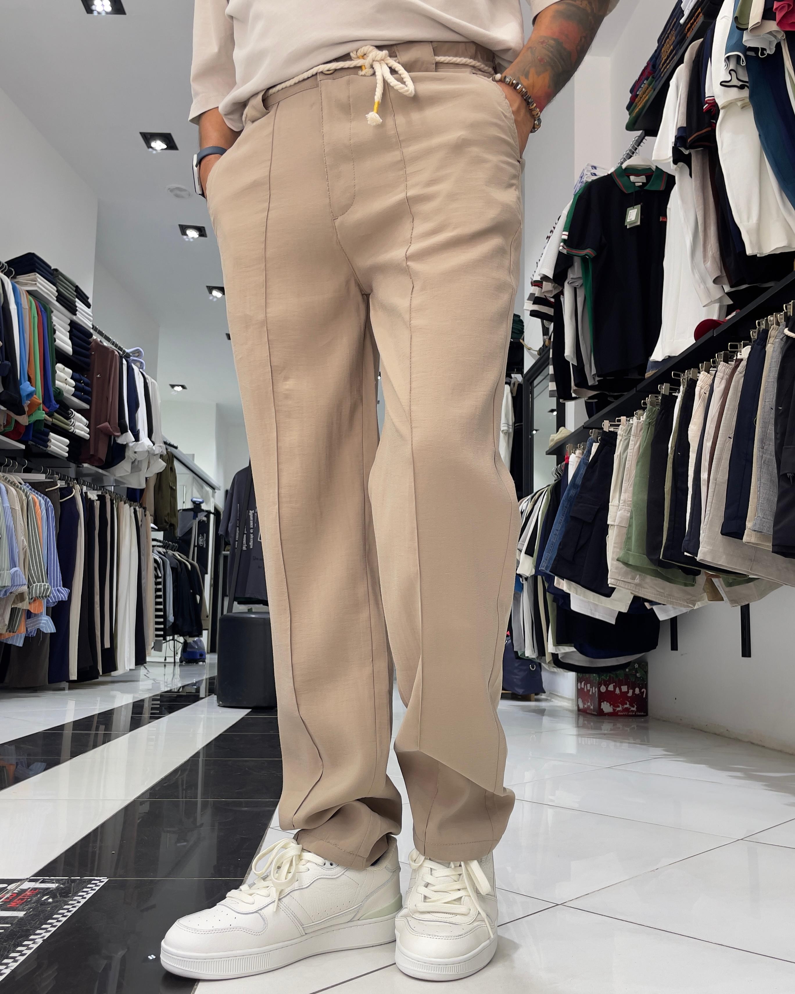 Modal Kumaş Kemer Detaylı Baggy Fit Erkek Pantolon