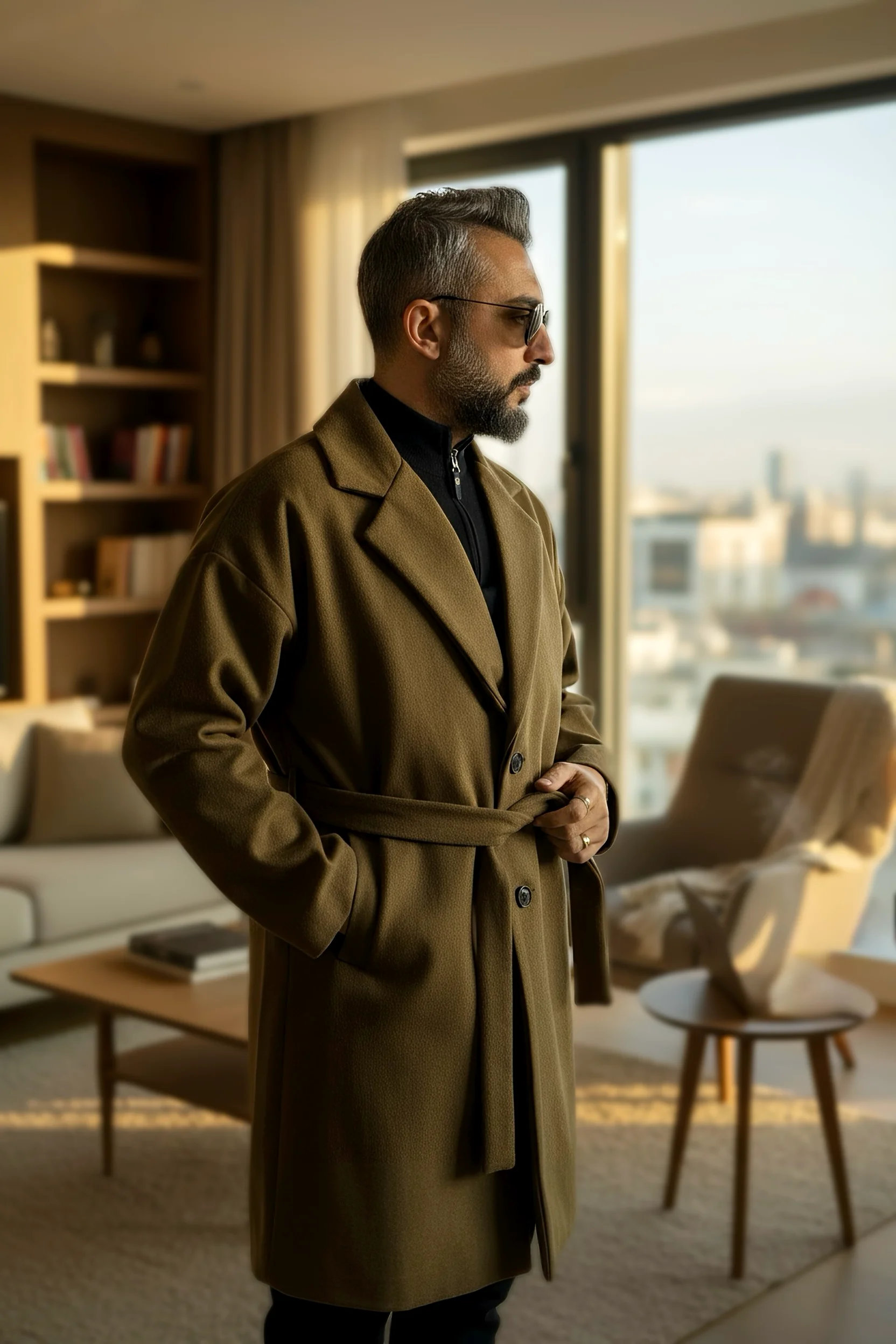 Oversize Men's Cashmere Coat - Brown
