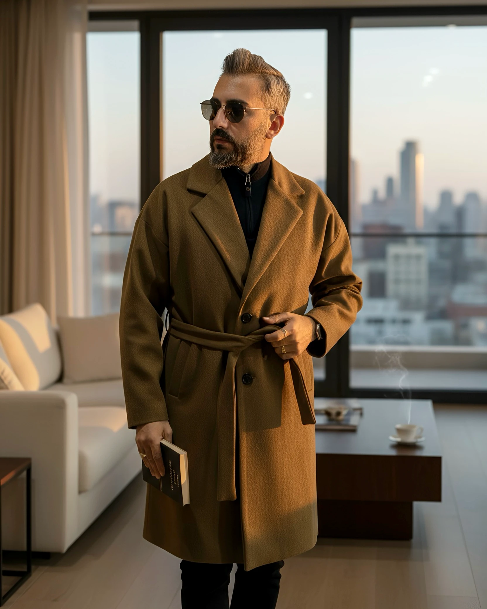 Oversize Men's Cashmere Coat - Brown