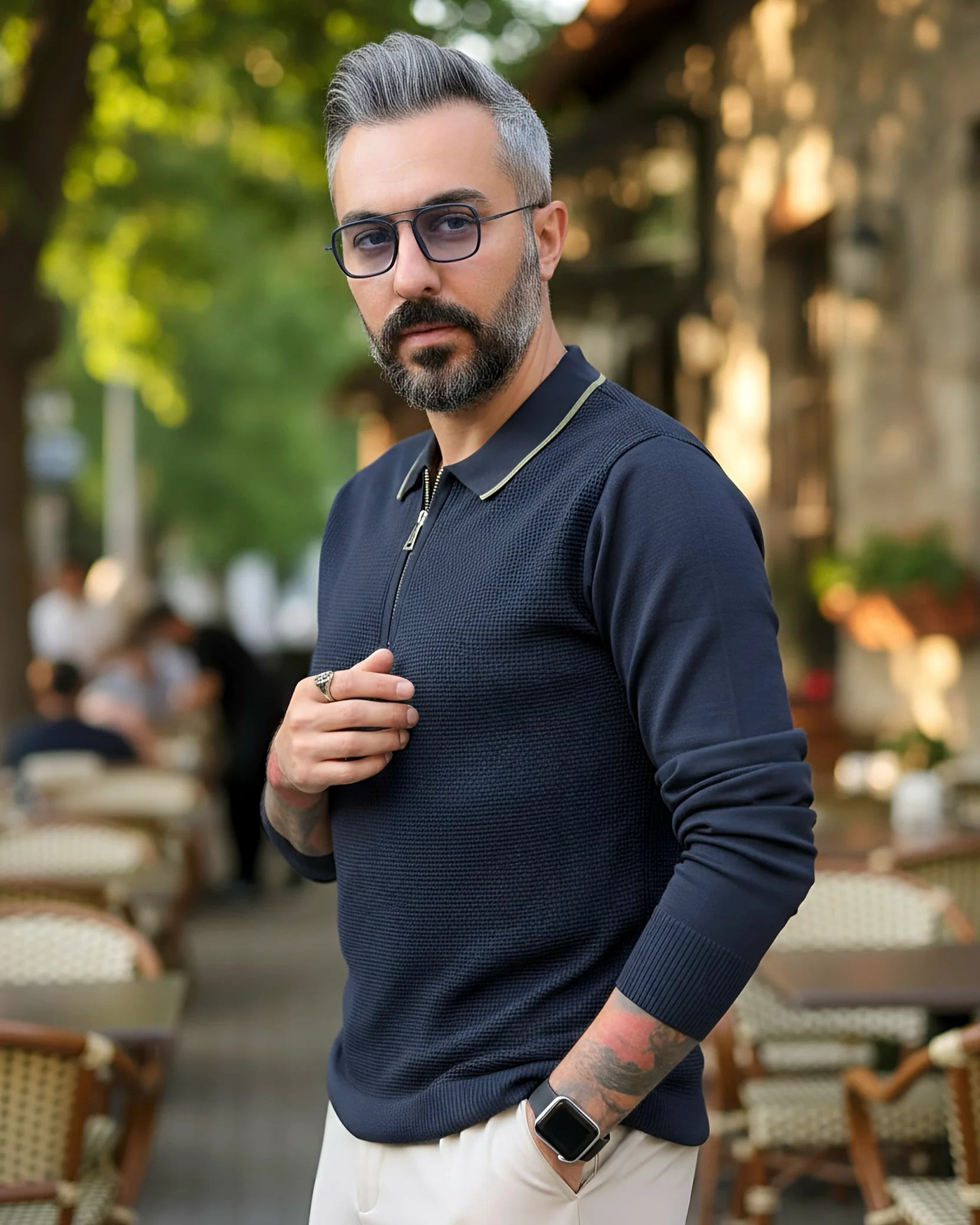 Old Money Erkek Yarım Fermuarlı Triko Kazak - lacivert