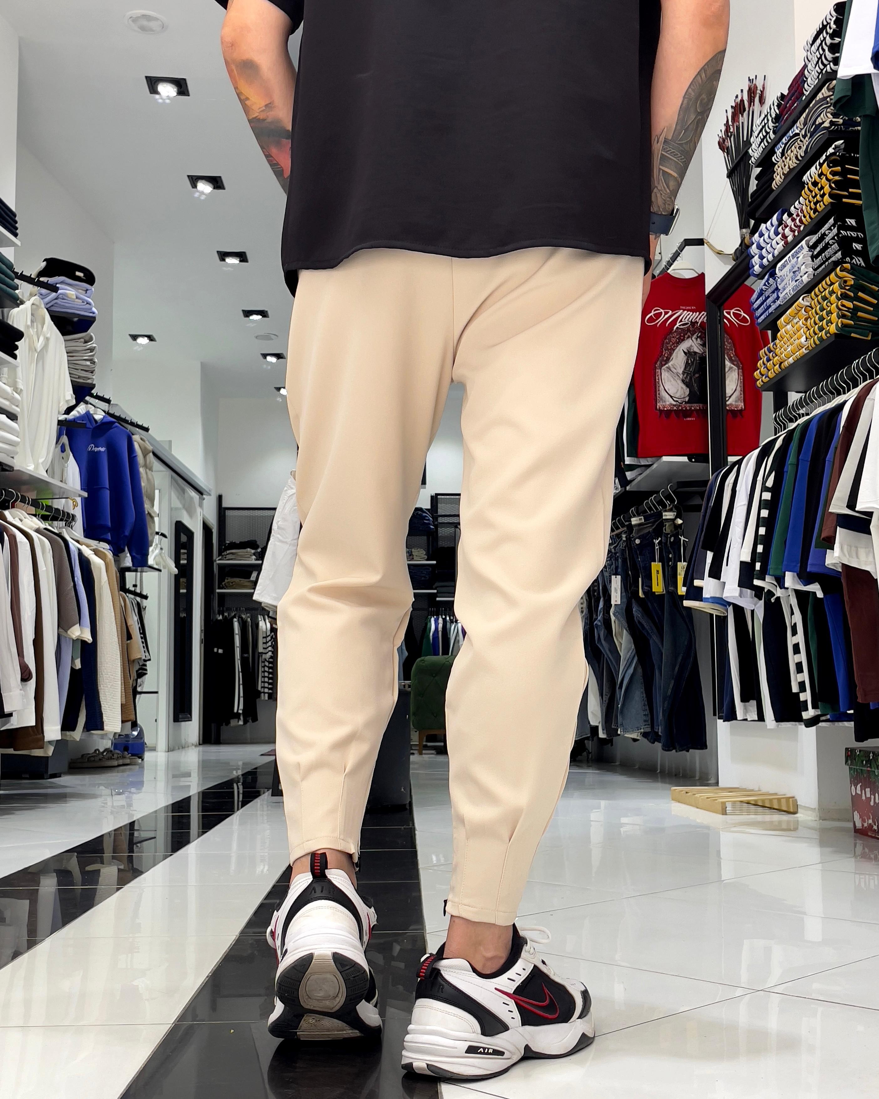 Zippered Jogger Pants Gray - Cream