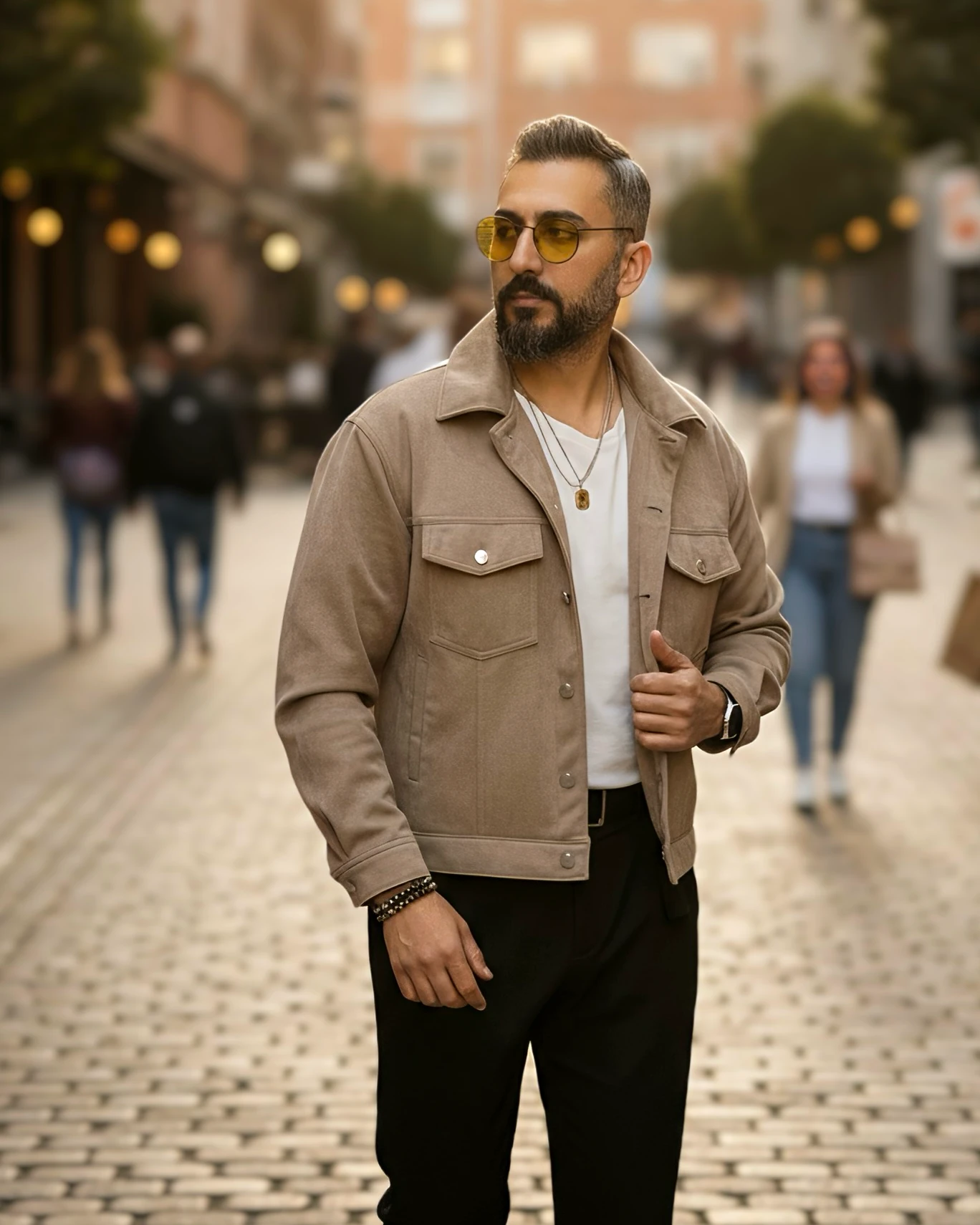 Boxy Fit Suede Men's Jacket - Beige