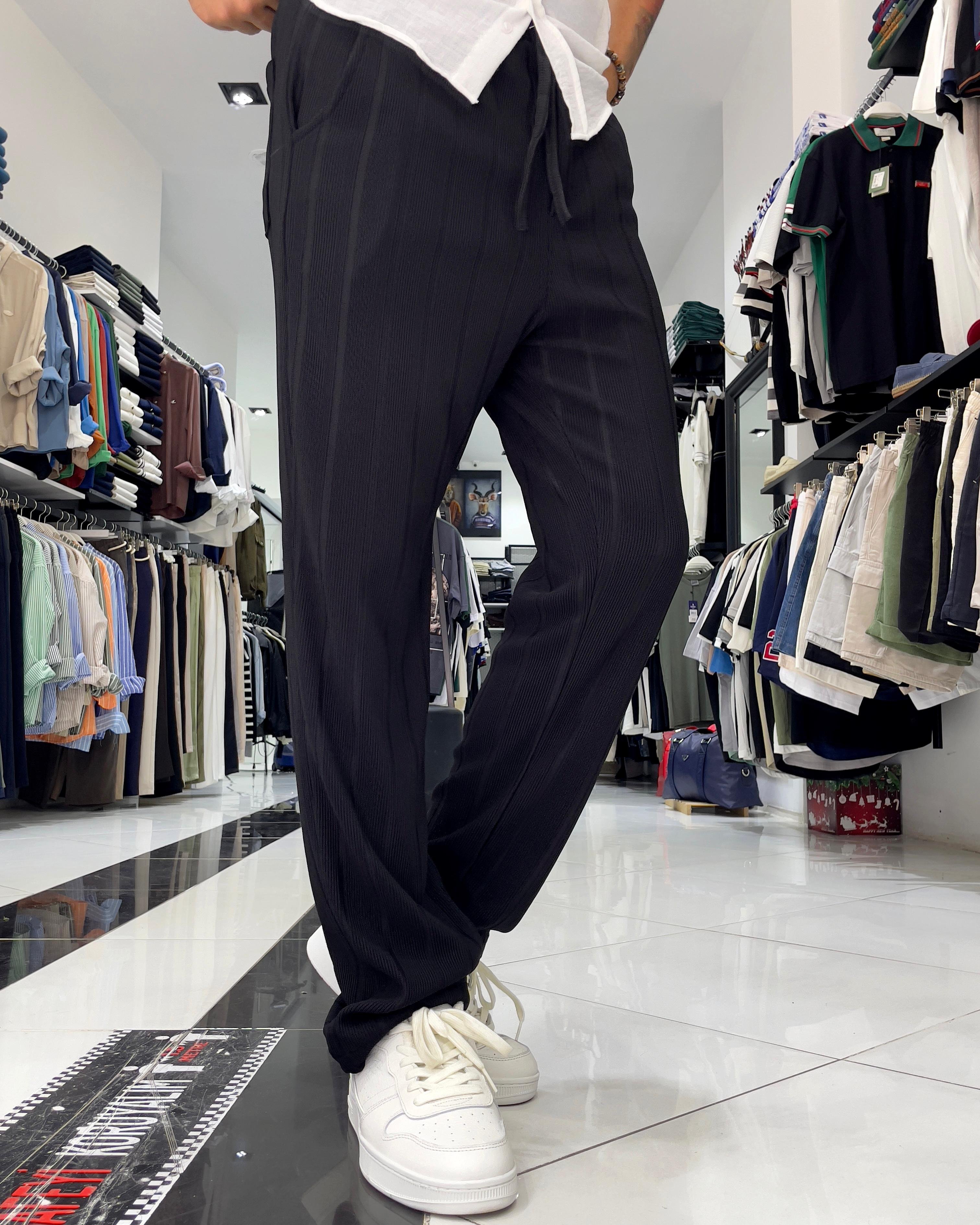 Fitil Desenli Jakarlı Baggy Jogger - siyah