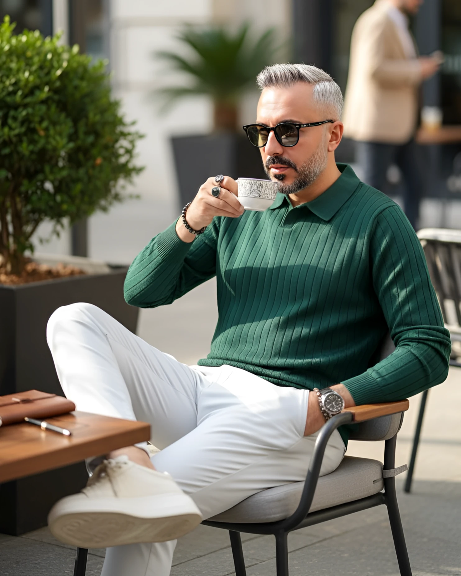 Old Money Rib Erkek Polo Yaka Triko Kazak