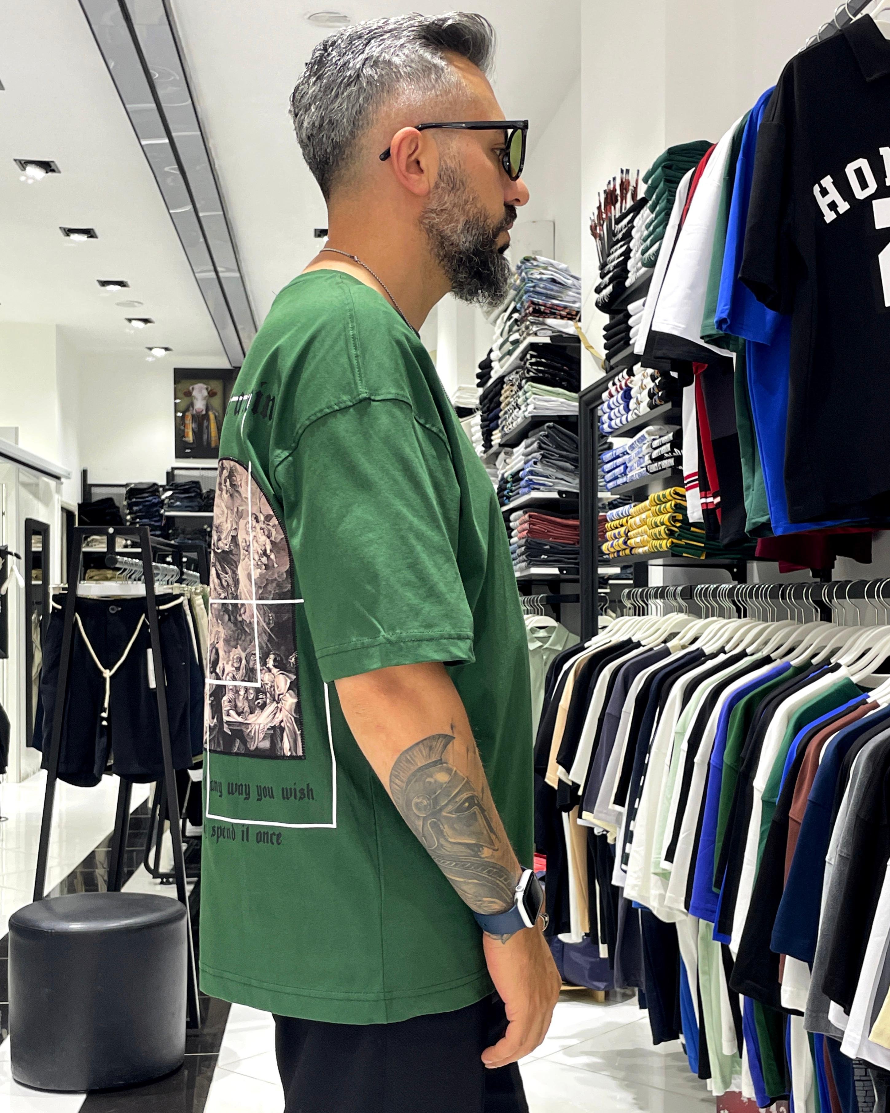 Antik Kumaş Sırt Baskılı Oversize Erkek T-Shirt