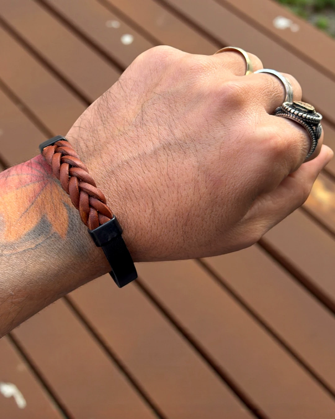 Rustline Weave Örgü Deri Erkek Bileklik