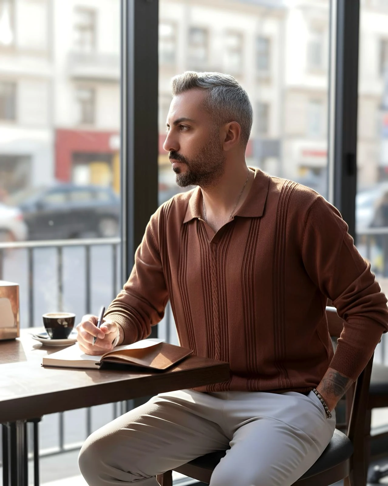 Kendinden Desenli Yakalı Erkek Triko Kazak