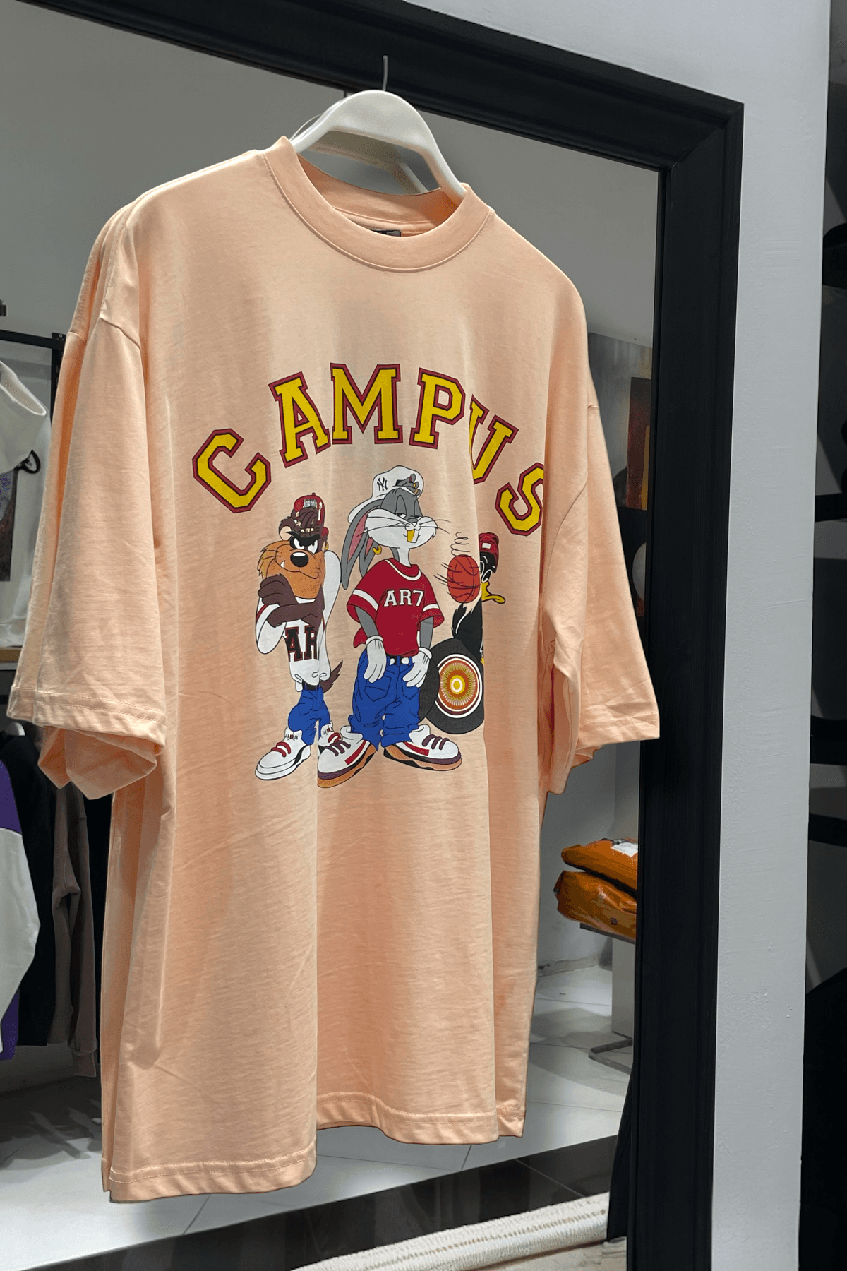 Kampüs Baskılı Oversize %100 Pamuk Erkek T-Shirt – Higo Man - somon
