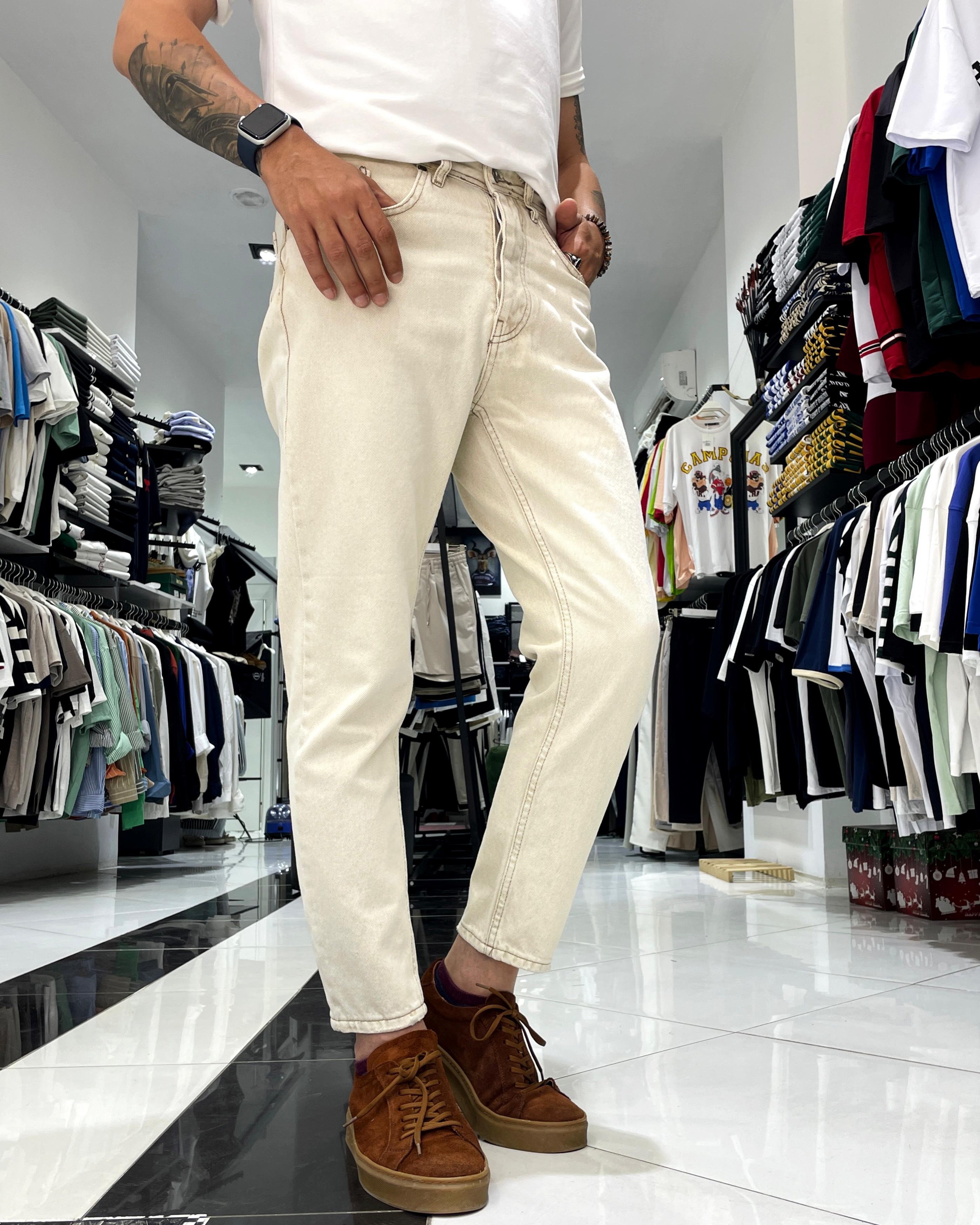 Taş Rengi Boyfriend Fit Erkek Jean Pantolon - taş