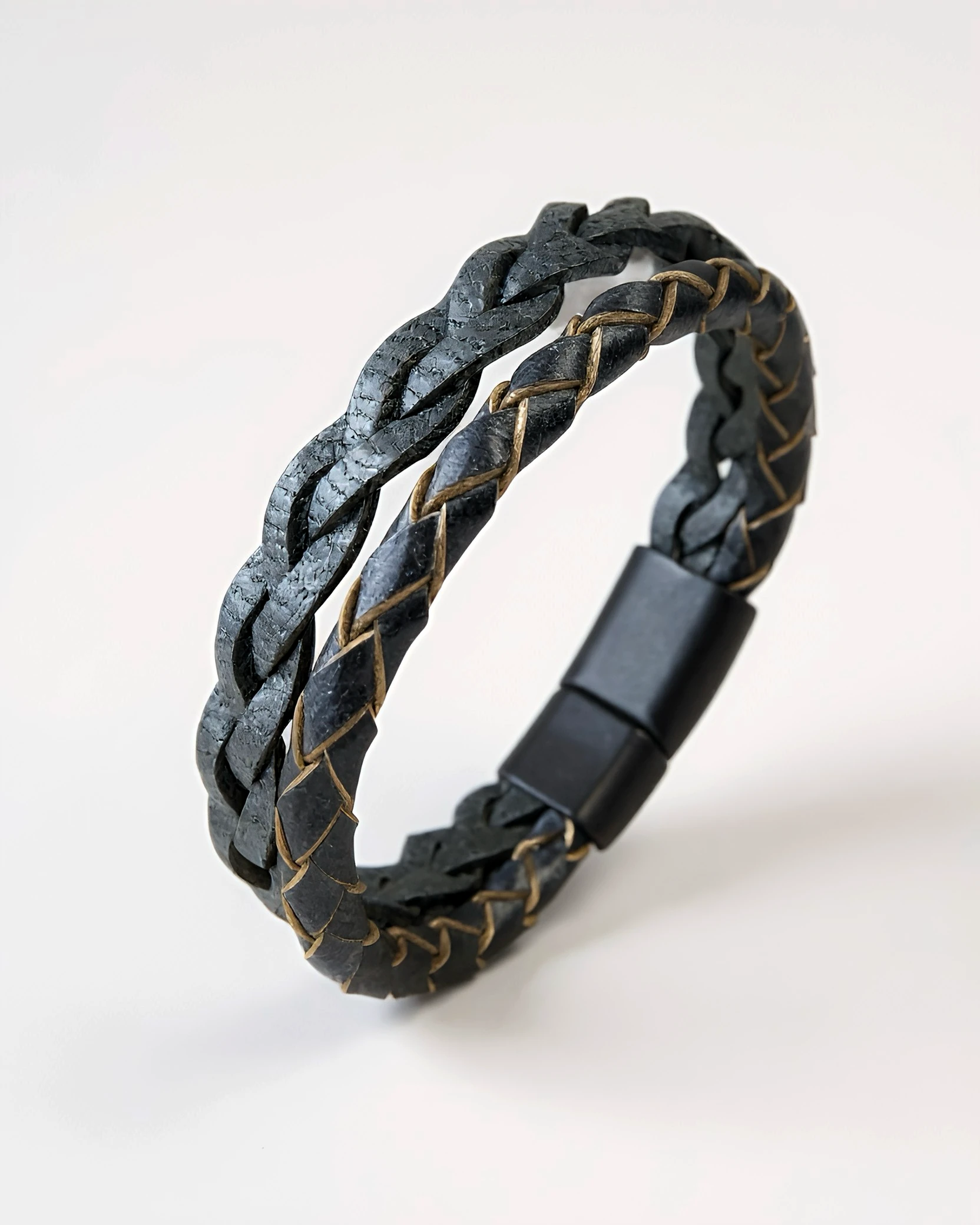 Double Braid Heritage Bileklik – Mavi & Antrasit