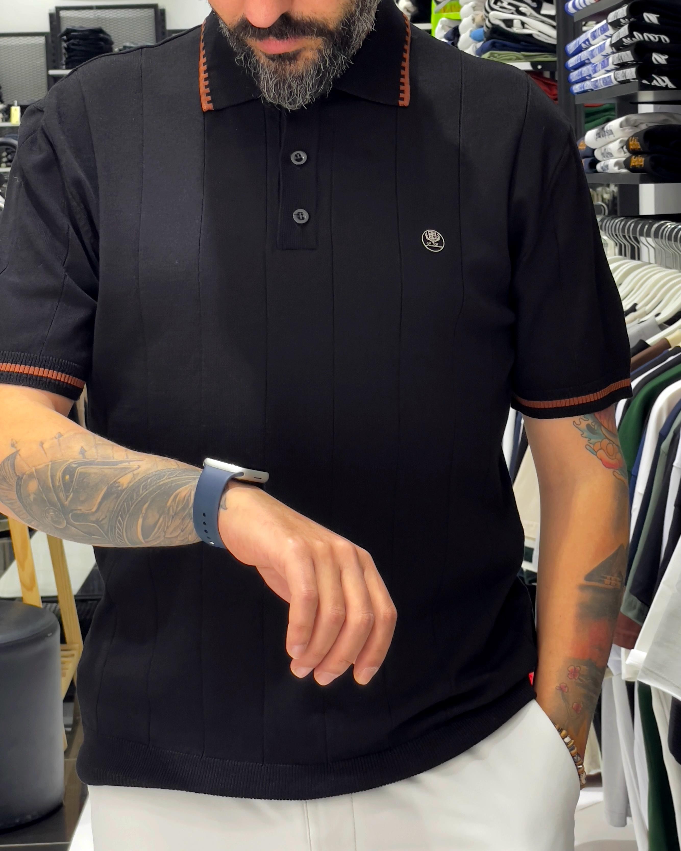 Yaka Ve Kol Detaylı Triko Polo Yaka Erkek T-Shirt