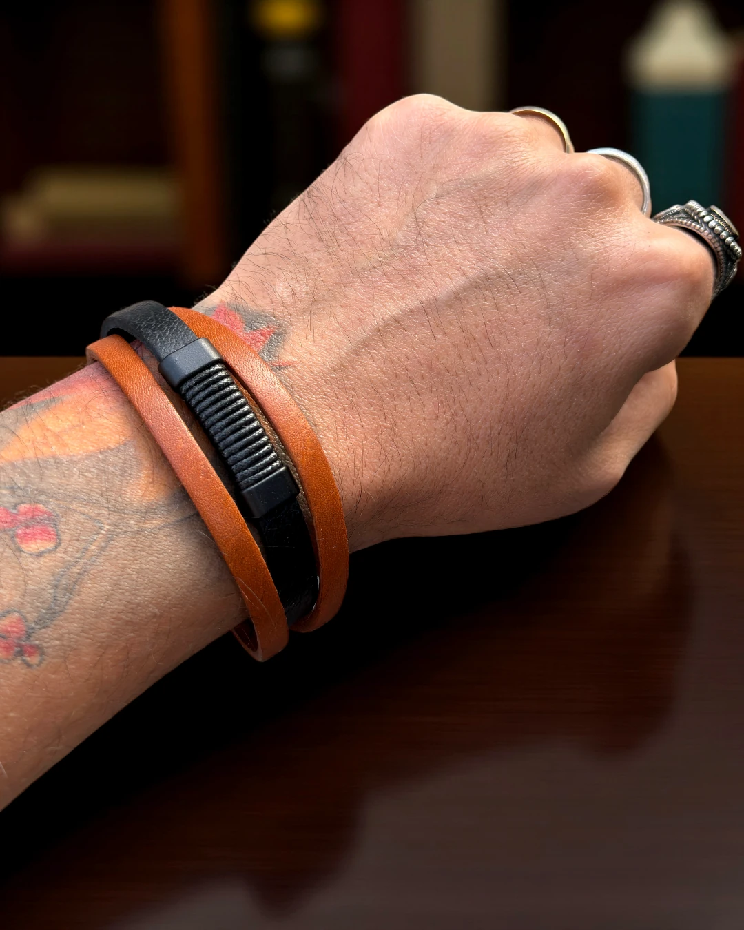 Urban Dual Line Kahve–Siyah Deri Erkek Bileklik