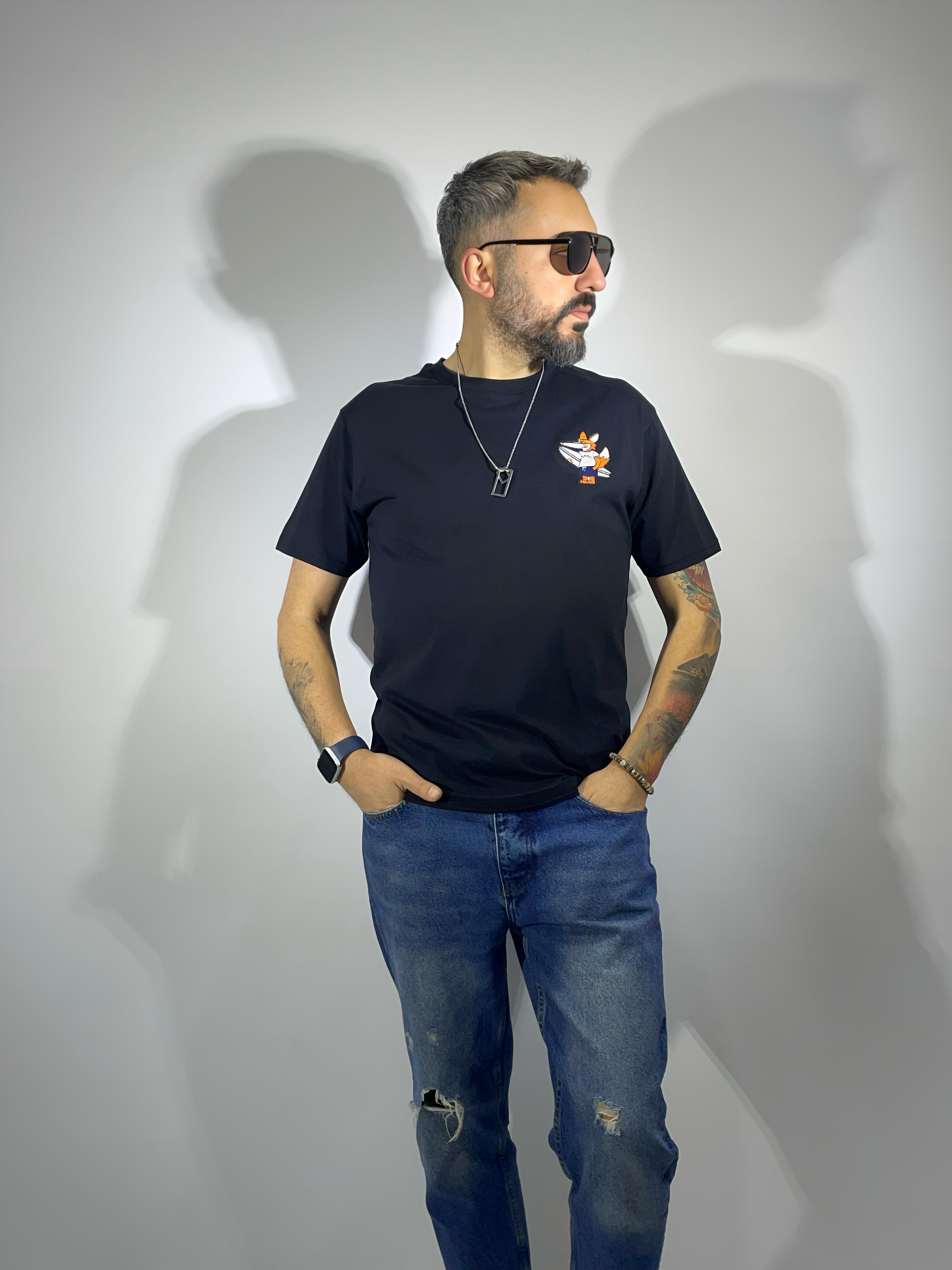 Tilki Figürlü Slim Fit Erkek Tişört | Higo Man