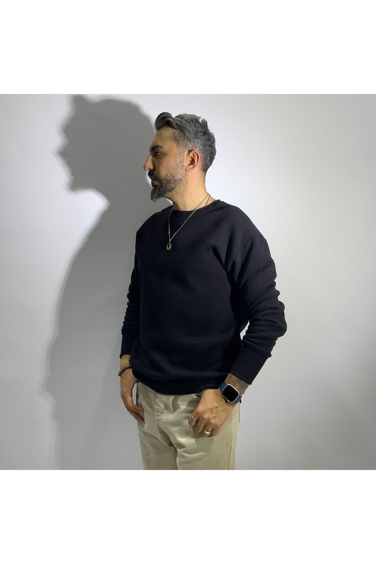 Pamuklu Basic Oversize Erkek Sweatshirt - siyah