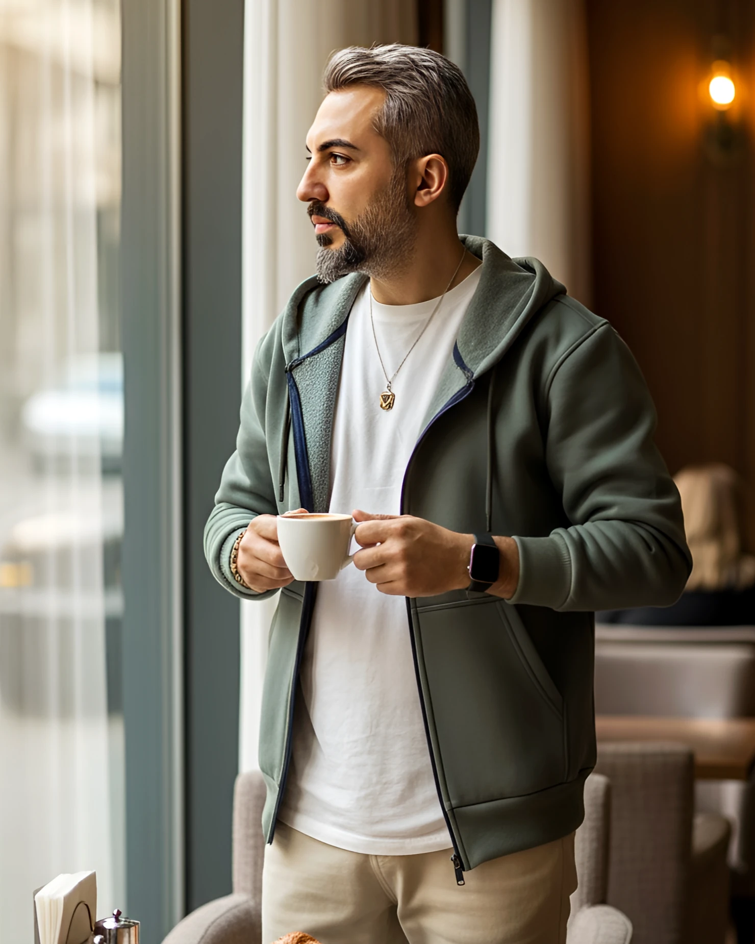 Fermuarlı Kapüşonlu Basic Erkek Sweatshirt