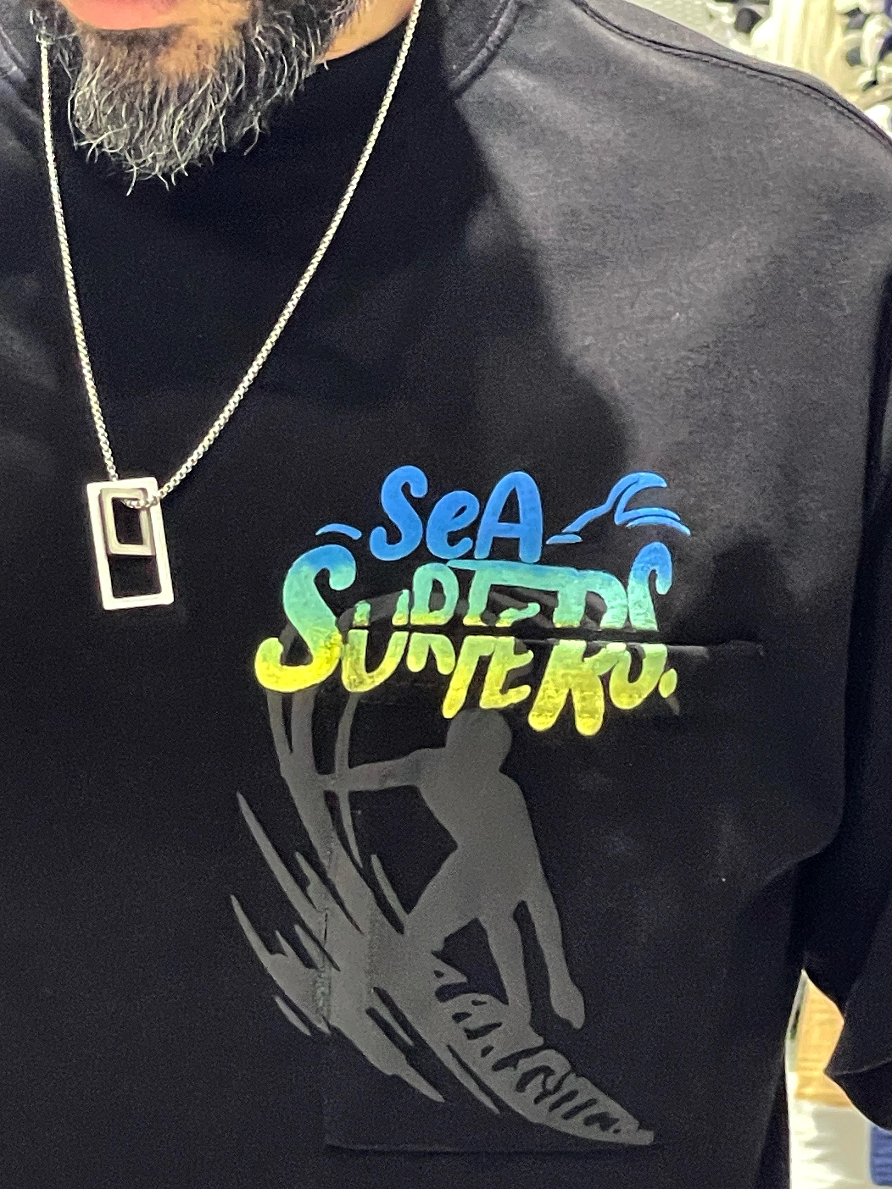 Sea Surfers Sloganlı Oversize T-Shirt - siyah