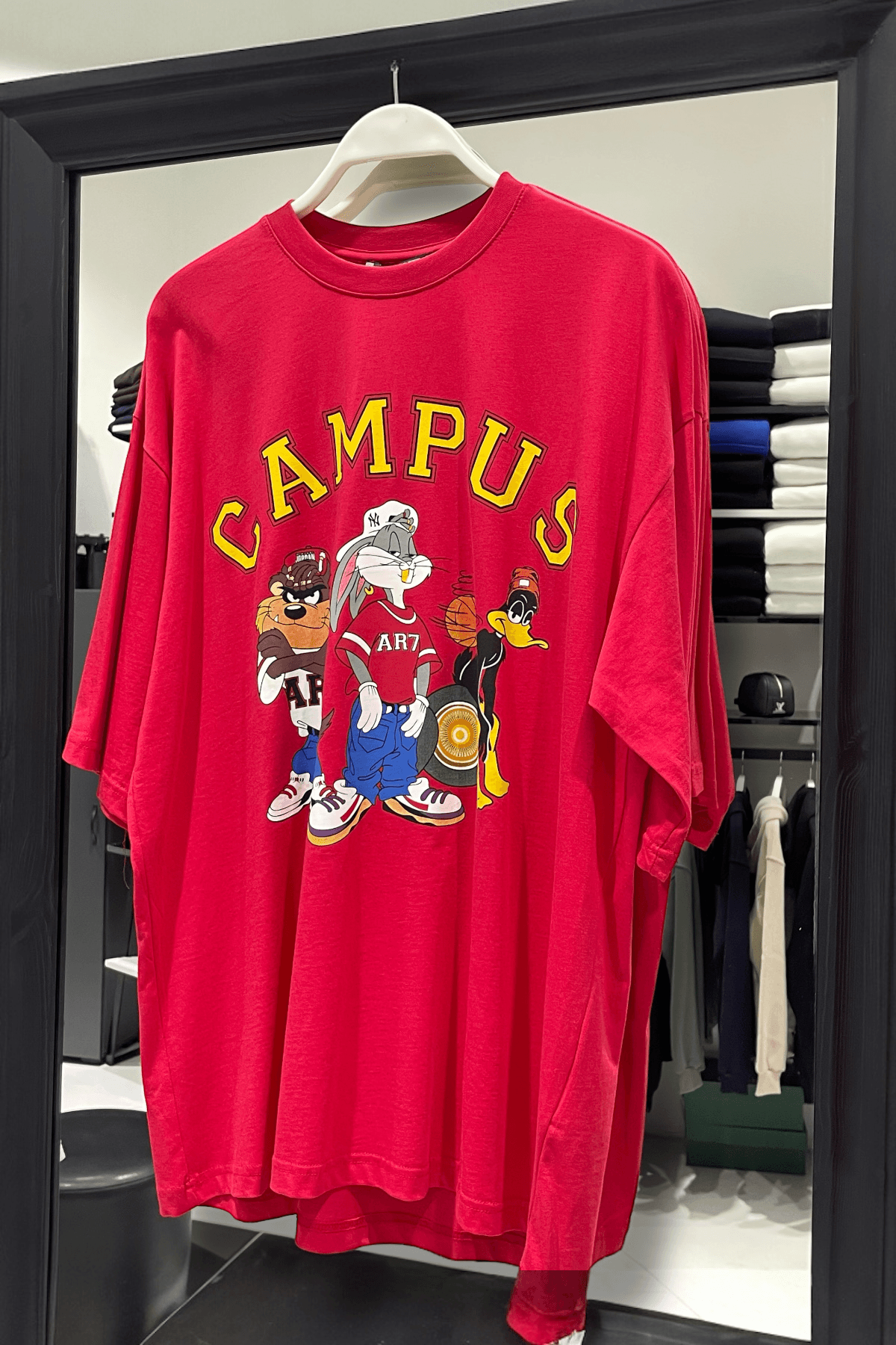 Kampüs Baskılı Oversize %100 Pamuk Erkek T-Shirt – Higo Man - kırmızı