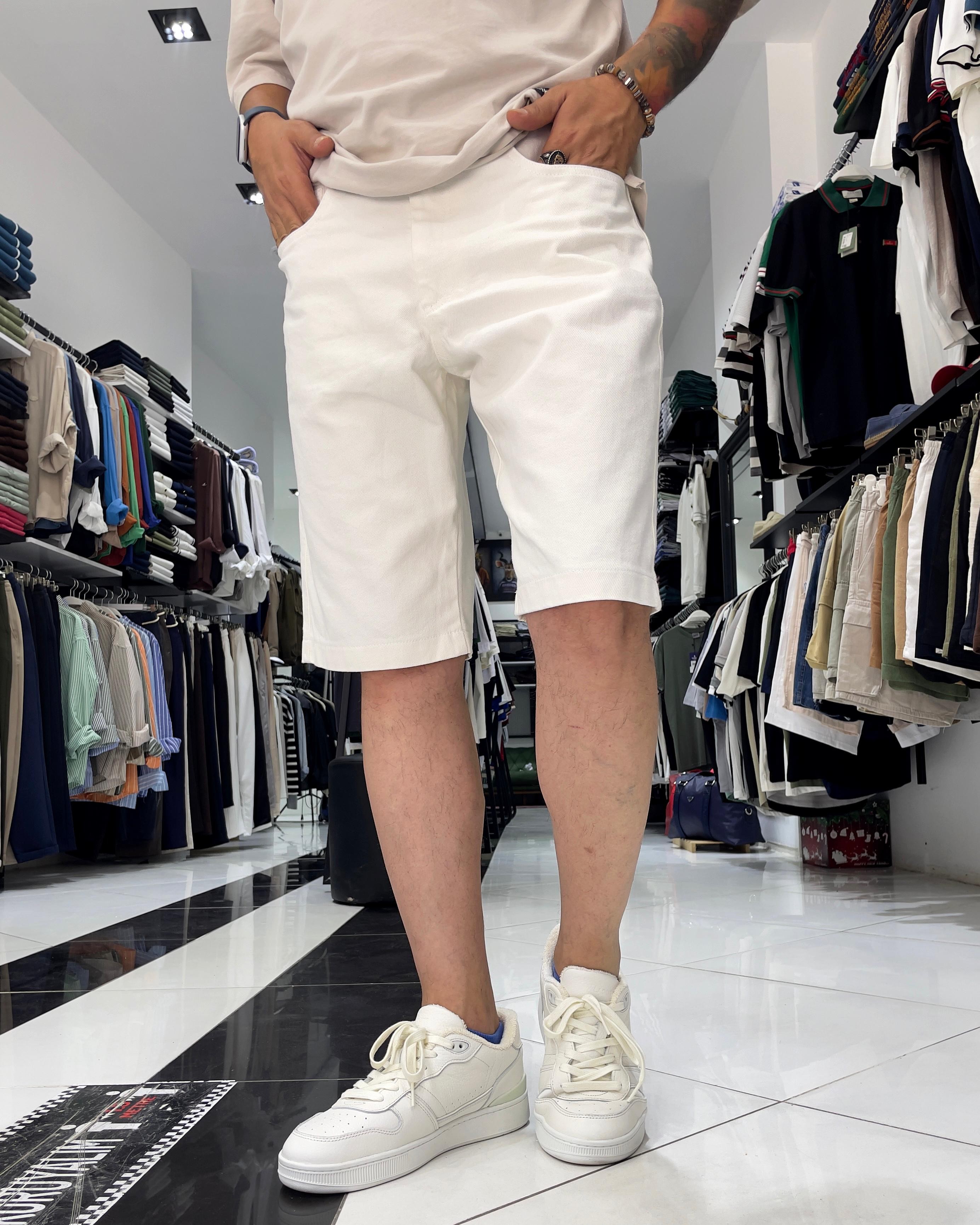 Basic Erkek Relaxed Fit Jean Şort - beyaz