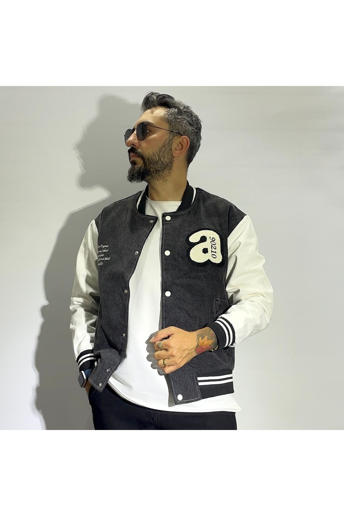 Erkek Denim Oversize Kolej Ceket - siyah
